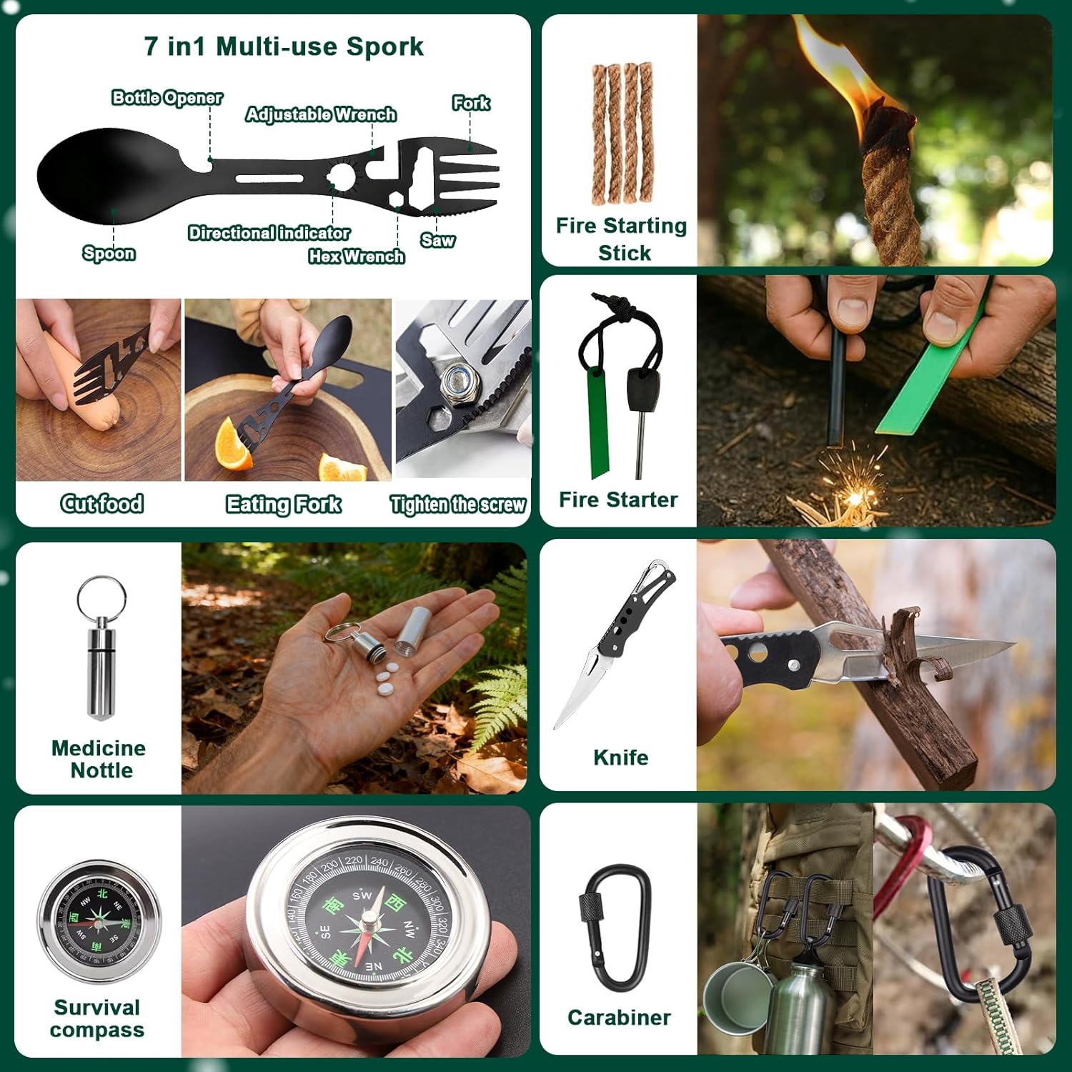 Survival Kit Advent Calendar 2025, 24 Days Christmas Countdown for Camping Fishing Hiking Adventures Xmas Holiday Surprise for Outdoor Enthusiasts Adult Men Teen Boys - Image 4