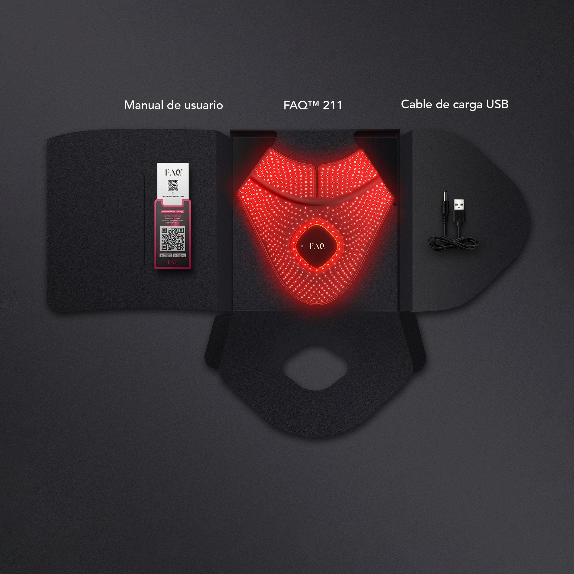 FAQ 211 Máscara antiedad de silicona para cuello y escote con 7 luces LED + NIR - Skincare para líneas de expresión y arrugas - Dispositivo inalámbrico y ligero - Ajuste flexible y cobertura total