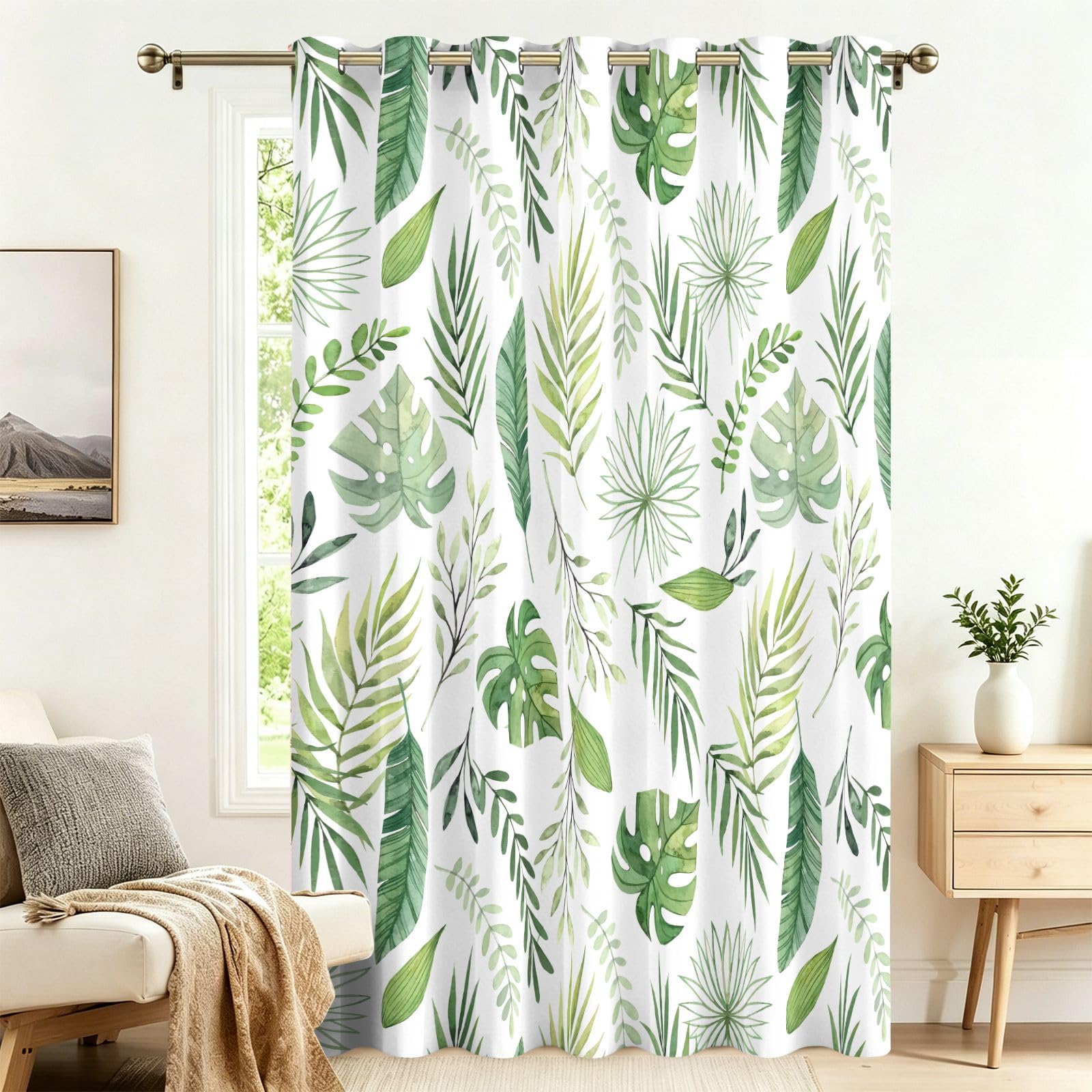 Fadaing Tropical Mixed Broadleaf Blackout Curtains with Eyelets, 1 Piece, Extra Wide Living Room Door Curtain, 183 x 132 cm Privacy Screen, Opaque, Patterned, Against Heat, Darkening Room Divider