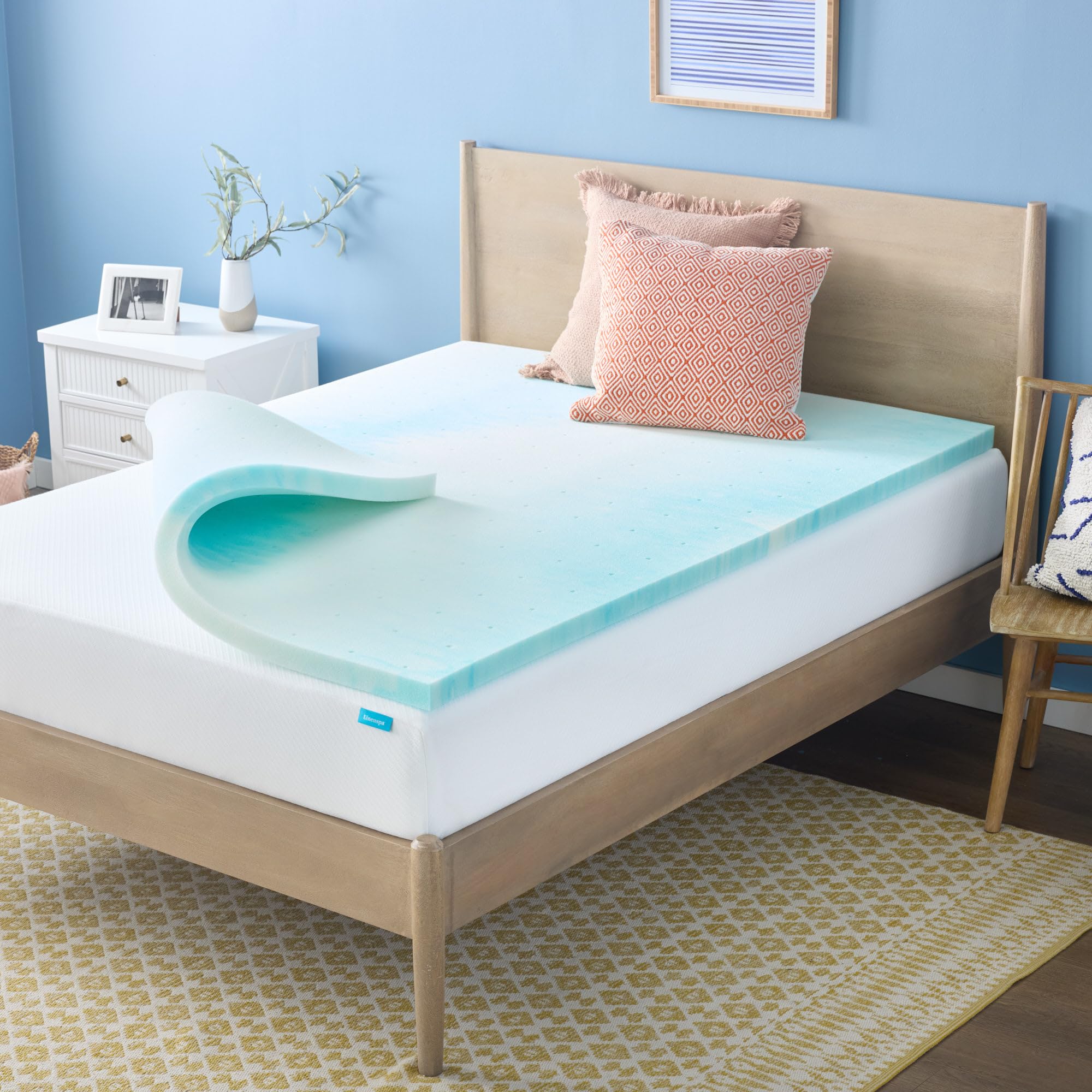 Linenspa Gel Swirl Memory Foam Topper, Blue, King