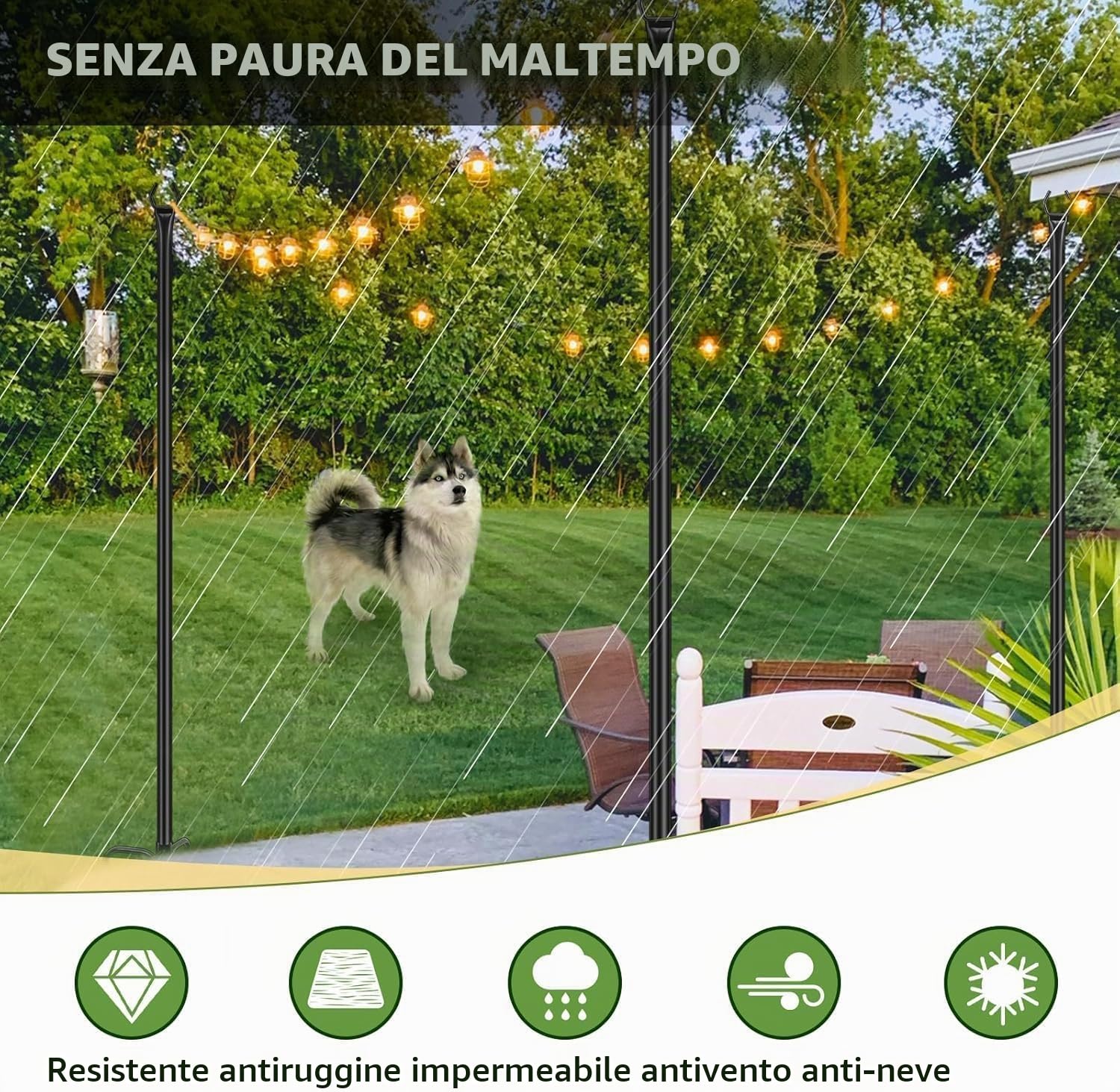Gresonic Set di 2 aste per catena luminosa per ponte, da 9,8 m, per esterni, in acciaio, per decorazione all'aperto, giardino, cortile, terrazza, illuminazione stand per matrimoni
