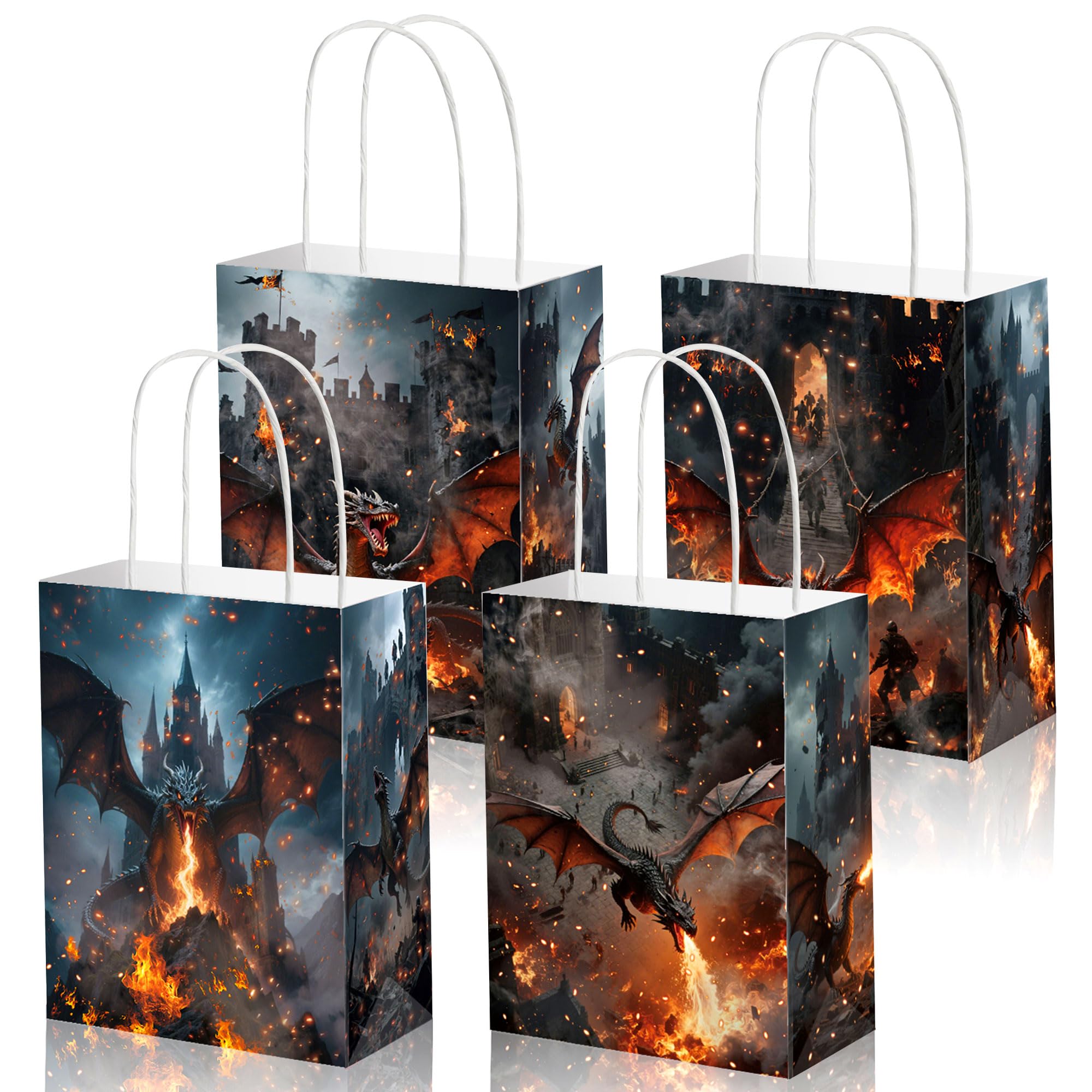 12 PCS Medieval Dragon Party Favor Bags Treat Goodies Candy Bags for Dragon Party Supplies Fantasy Theme Supplies