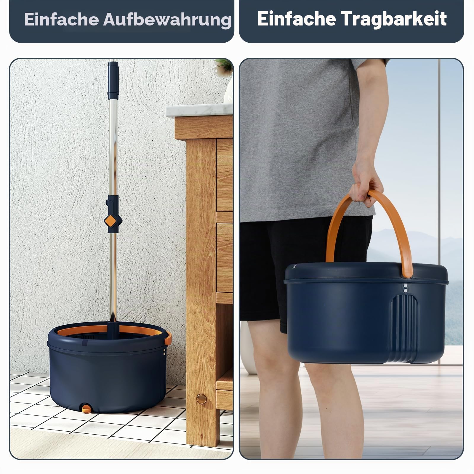 LIFEZEAL Wischmopp Set mit Eimer, Putzeimer mit 360°-Drehmopp & Tücher, Mop Bodenwischer mit Wasch- und Trocknungsfunktion, Bodenreiniger für alle Bodenarten (Blau + 9 Tücher)