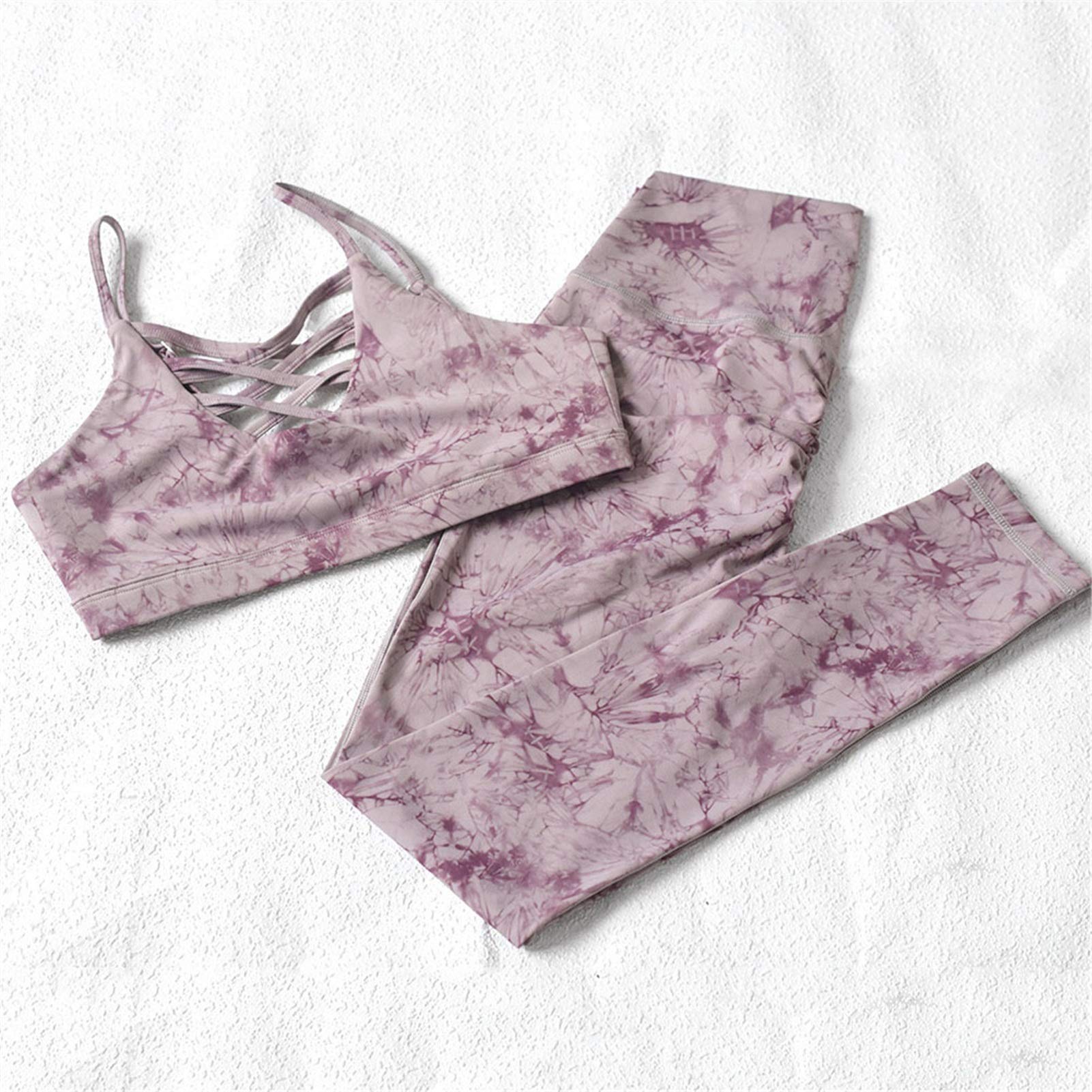 Damski strój sportowy do jogi, dres treningowy, damski do jogi, zestaw treningowy, 2 sztuki, krawat, materiał barwiący, wycięcie z przodu, sportowy biustonosz Crop Top, legginsy fitness, długie spodnie do studia fitness, odzież do joggingu Fit