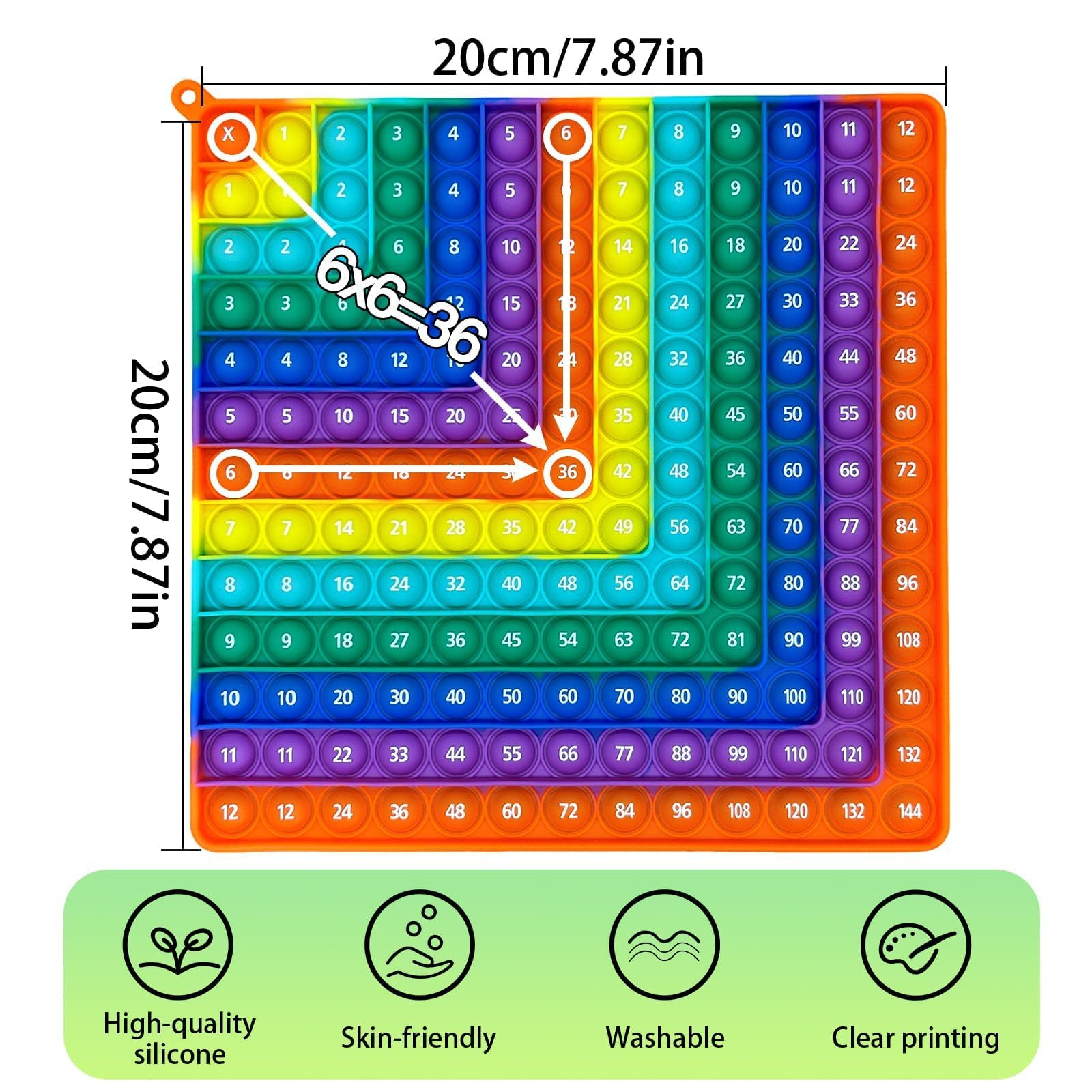 Times Table Poppet 12x12 Math Fidget Toy Double Side Multiplication Popper Addition Poppet Fidget Toy Relieve Stress and Anxiety 12x12&12+12 (Orange Dot Design 1-144) - Image 2