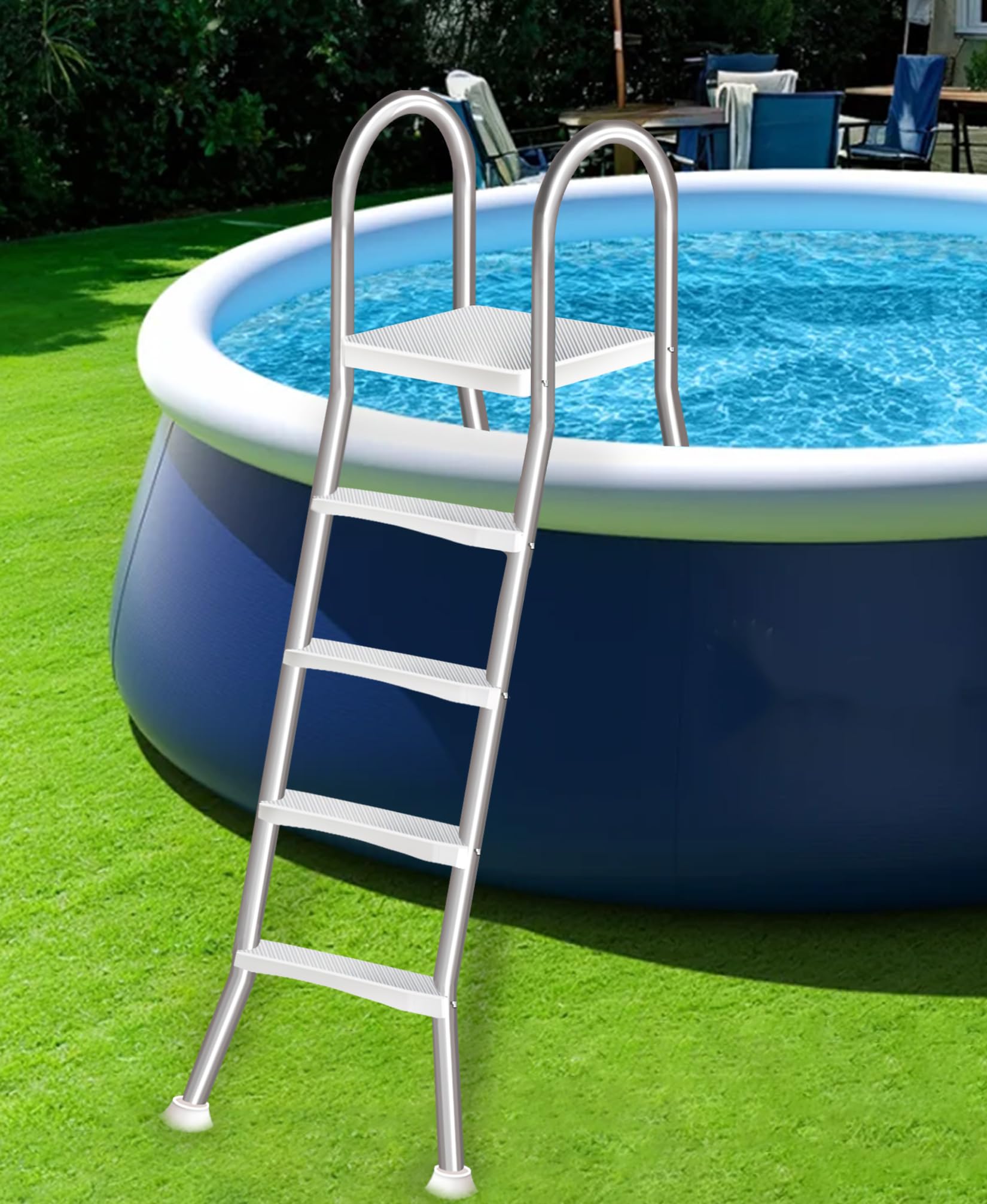 Outdoor Patio Above Ground Pool Ladder, 4 Steps Stainless Steel Pool Stair with Durable Handrails, Non-Slip Wide Steps, 250kg Load, for 135cm Above Swimming Pool