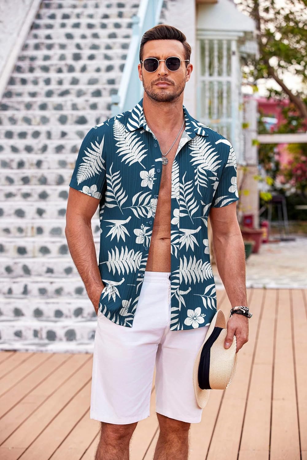 COOFANDY Men's Casual Button Down Shirts Short Sleeve Textured Summer Beach Shirt with Pocket - Image 3