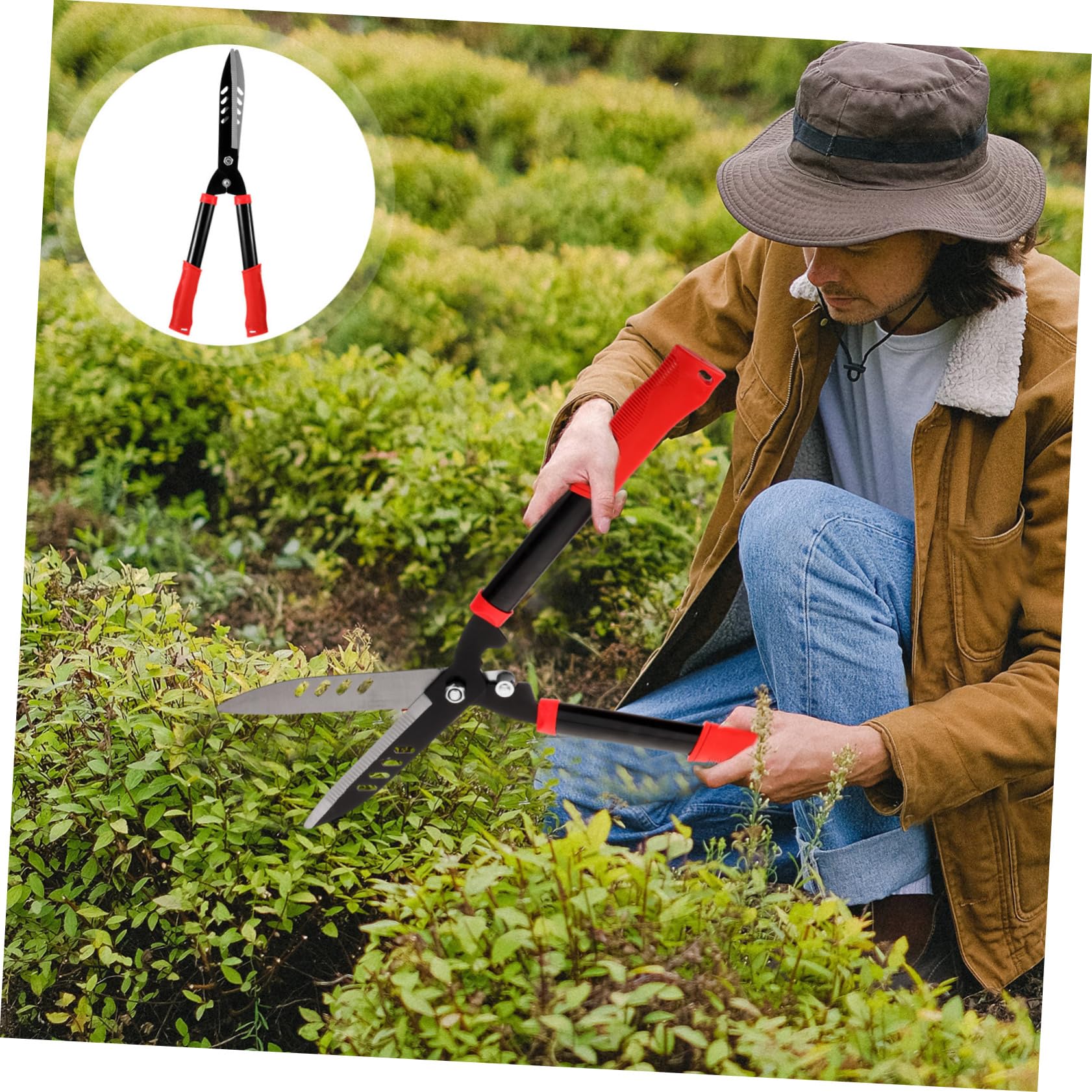 Tijeras de Setos Manuales de Acero Negras para Poda y Césped | 1 Pieza, Mango Ergonómico de Ahorro de Esfuerzo, para Recortar Setos y Mantener el Jardín