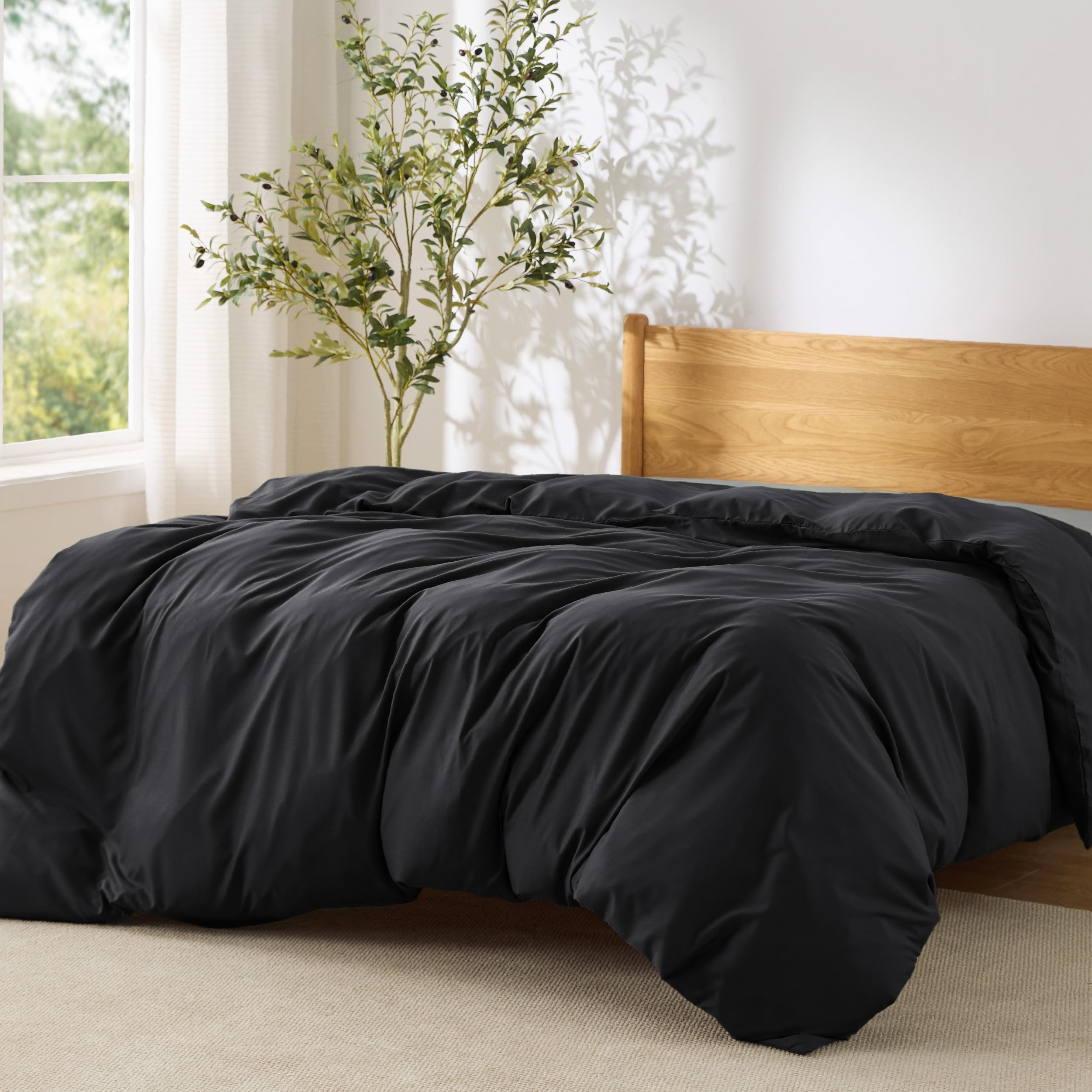 Bedsure Duvet Cover Queen Size, 1Pc Soft Double Brushed Bedding, Black