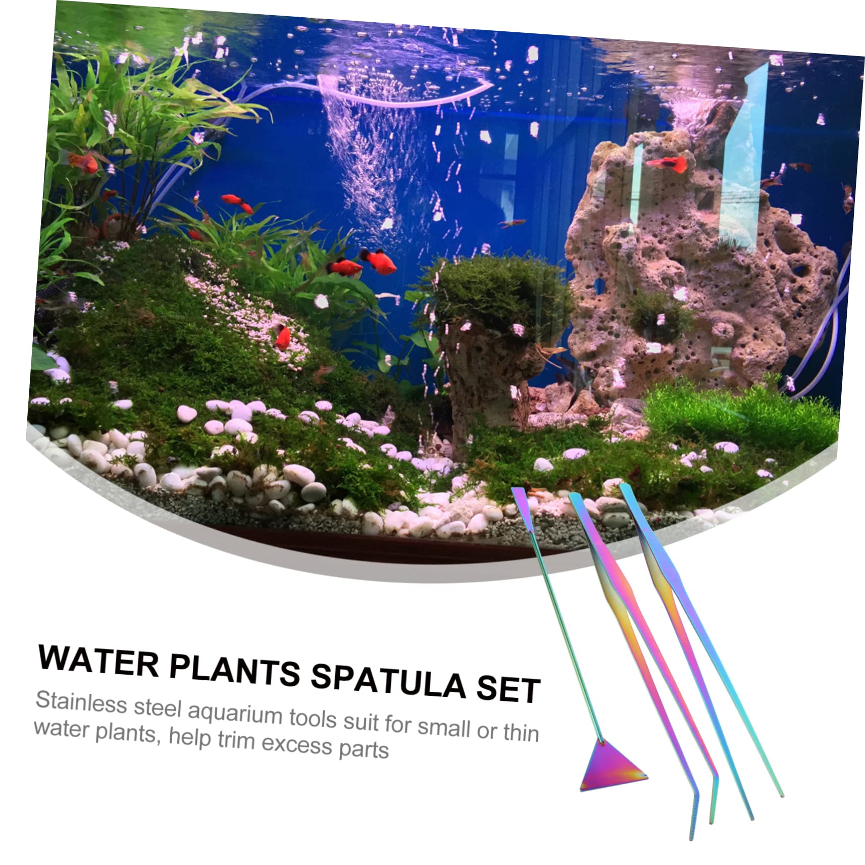 Yardwe Tweezers Set for Water Plants 3pc Aquarium Tools Kit Spatula for Fish Tank Cleaning