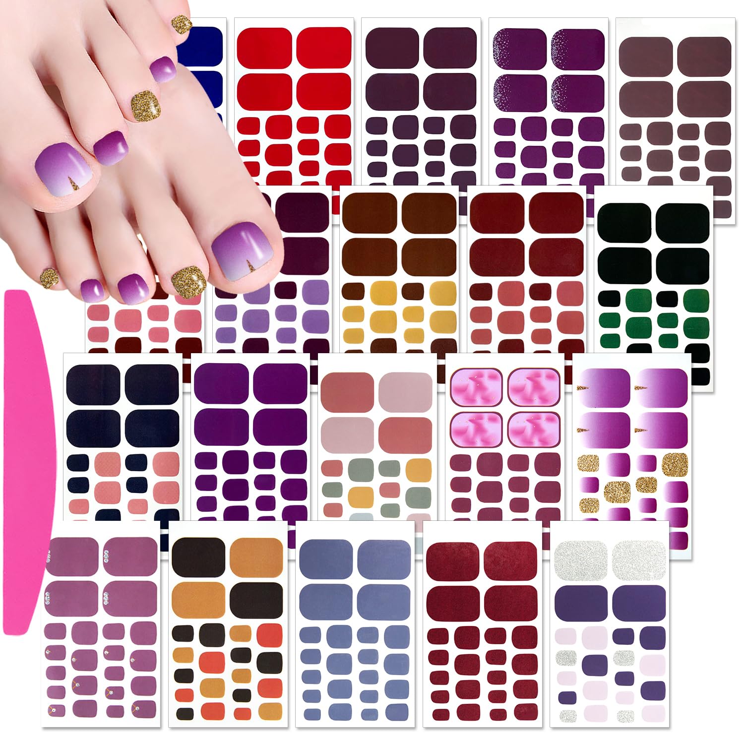 SILPECWEE 20 Sheets Toenail Polish Strips for Women Toe Nail Stickers Full Nail Wraps Self Adhesive Gel Nail Strips Toes Manicure Sticker for Nail Art