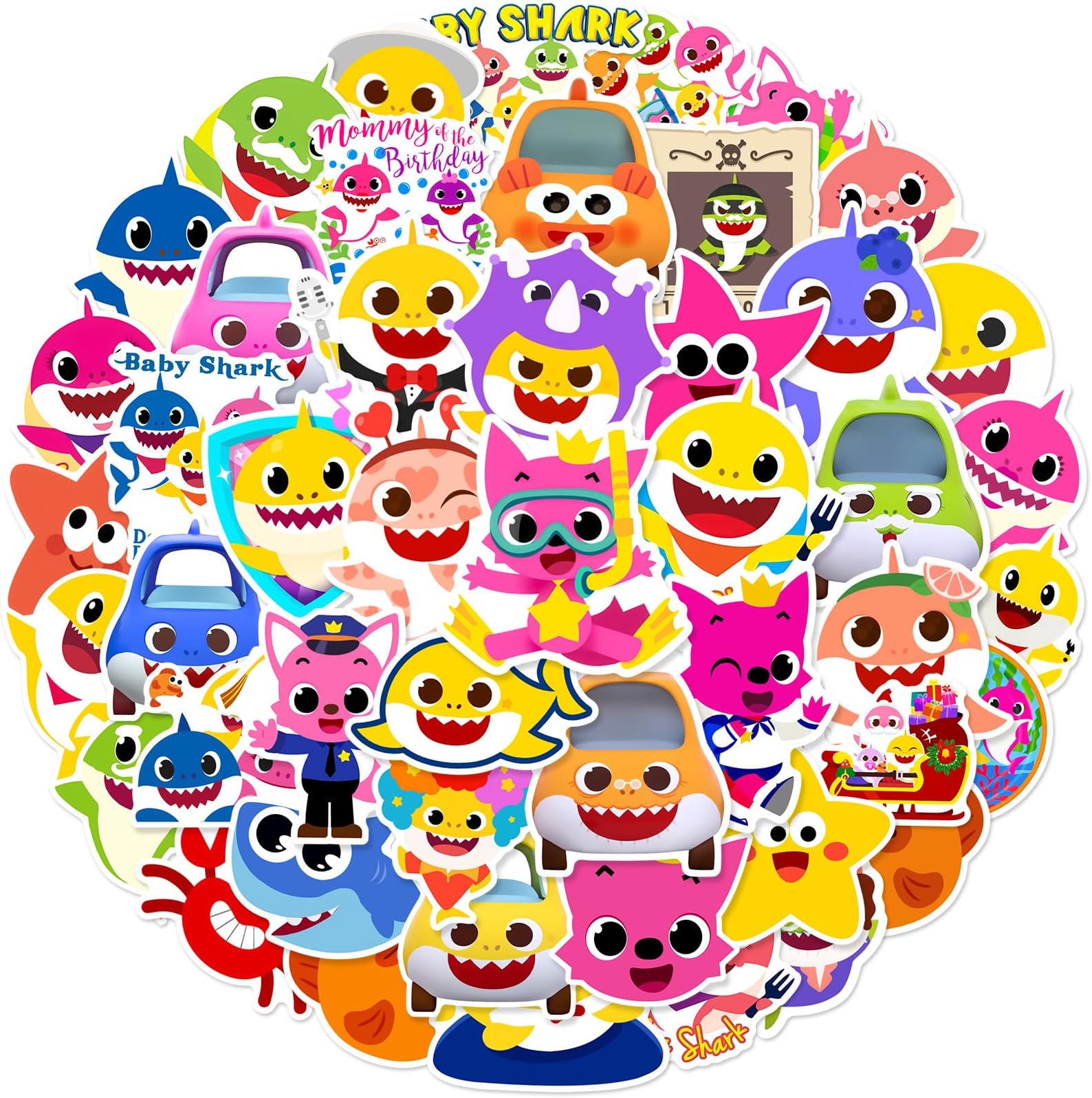 Shark Baby Stickers 50Pcs for Laptop Bike Luggage Graffiti Patches Guitar Sticker for Skateboard Luggage Bike Bumper, Kid/Teen Gift