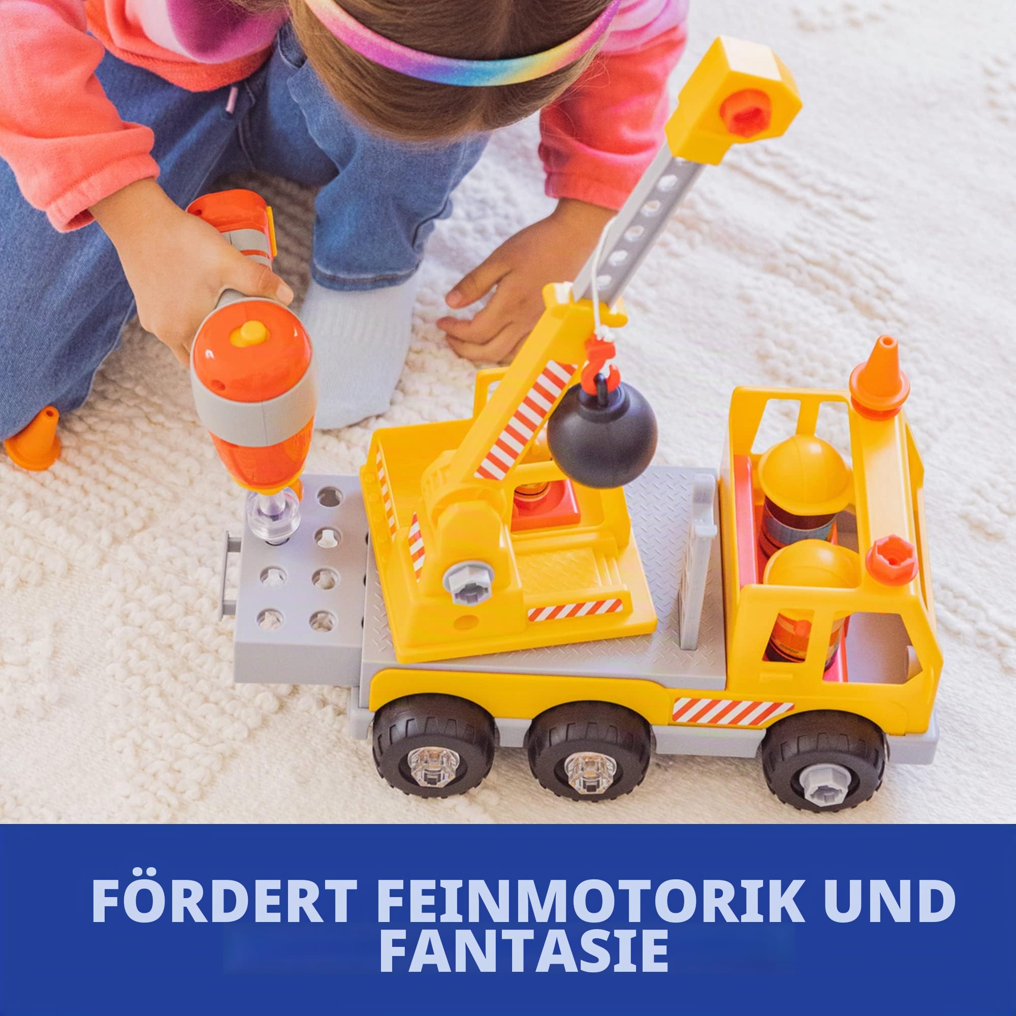 Learning Resources Design & Drill Schrauberkumpel Kran, Spielzeug zum Auseinanderbauen, mit elektrischem Spielzeugbohrer, MINT-Spielzeug für die Vorschule, für Jungen und Mädchen ab 3 Jahren