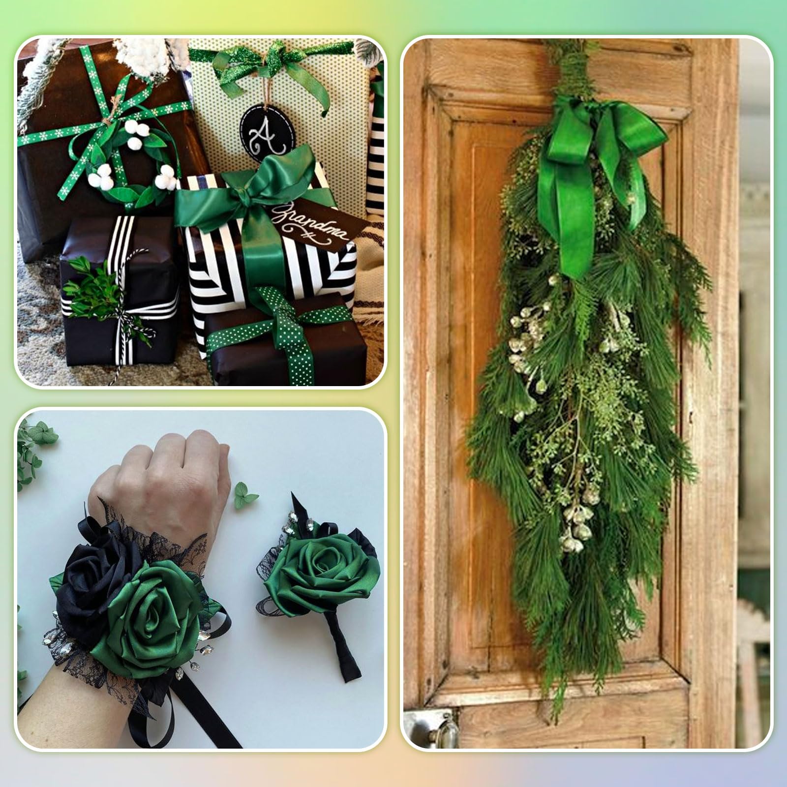 G2PLUS Dark Green Satin Ribbons 40mm: Decorative Gift Wrapping Ribbon for St Patrick's Day, Crafting, Party Decoration, 22m - Image 4