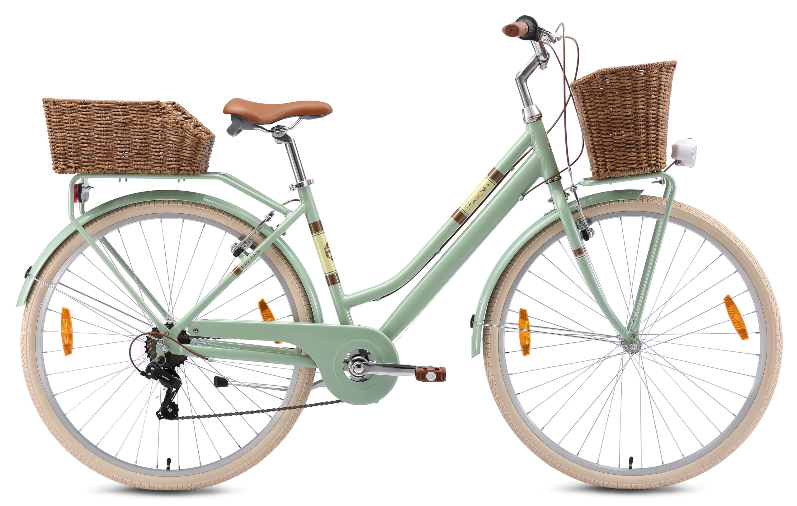 BIKESTAR Alu City Stadt Fahrrad 26, 28 Zoll | 16, 18 Zoll Rahmen, 7 Gang Shimano Damen Holland Rad, Retro Bike mit V-Bremse, Gepäckträger, Licht, Klingel, Korb, Speichenreflektoren | Risikofrei Testen