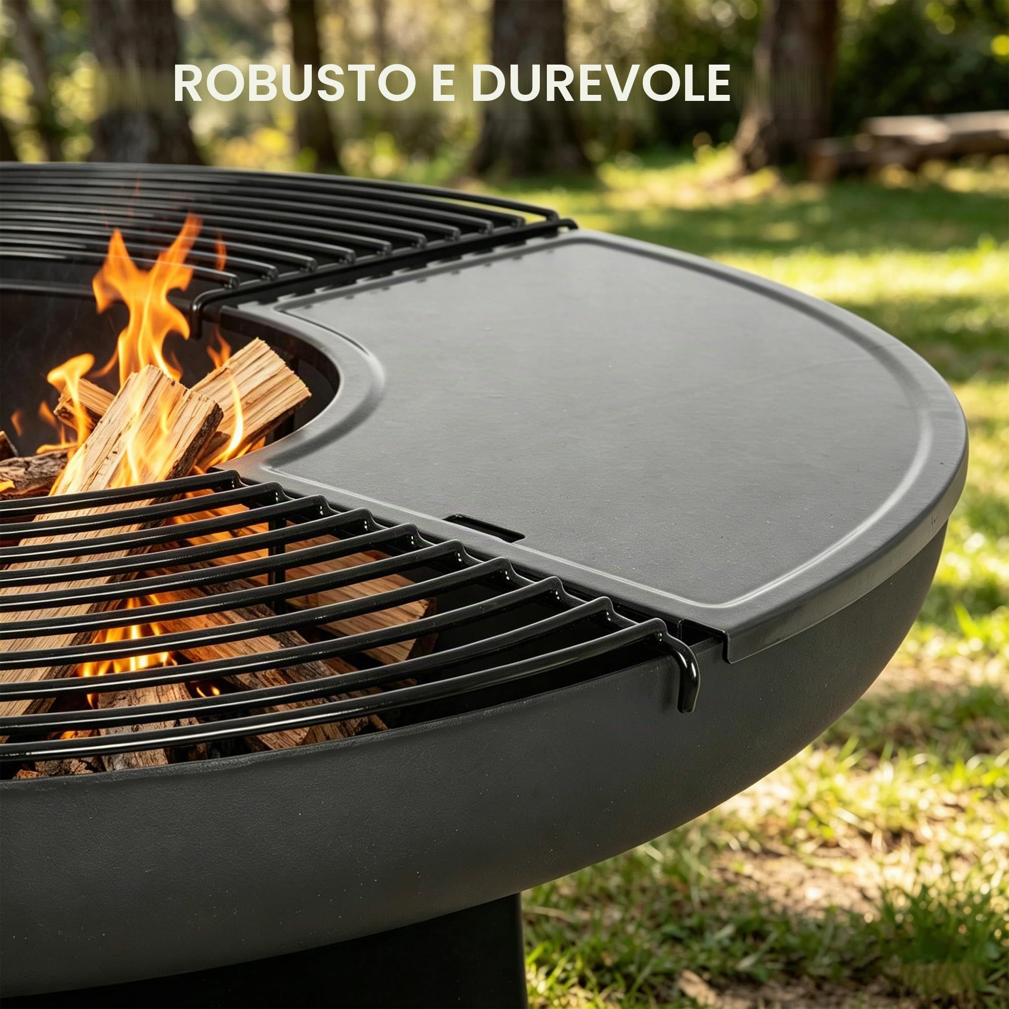 Bali Outdoors Grand Brasero Plancha Ø 80 x 92 cm in ferro, set di cottura esterno con piastre e griglie rimovibili, camino riscaldante da giardino e terrazza