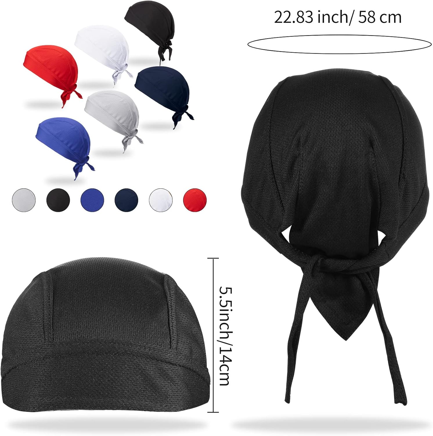 6 Pieces Do Rags Sweat Wicking Beanie Cooling Durags Skull Cap Motorcycle Head Wrap Bandana for Men Women - Image 2