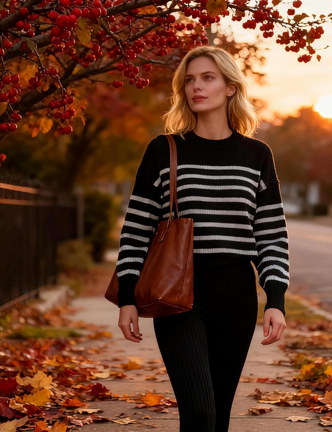 Majdan Womens Oversized Striped Sweater Crew Neck Long Sleeve Ribbed Knit Pullover Fall Casual Daily Wear 2025 - Image 7