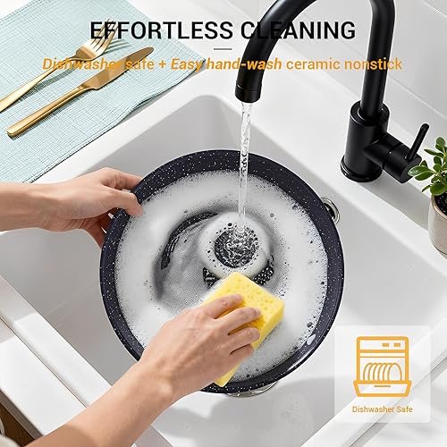 Miniatura 8 de Ammeloo 21pcs Ceramic Pots and Pans Set Non Stick with Detachable Handles and Egg Frying Pan & 21 Pcs Pots and Pans Set with 3 Frying Pans