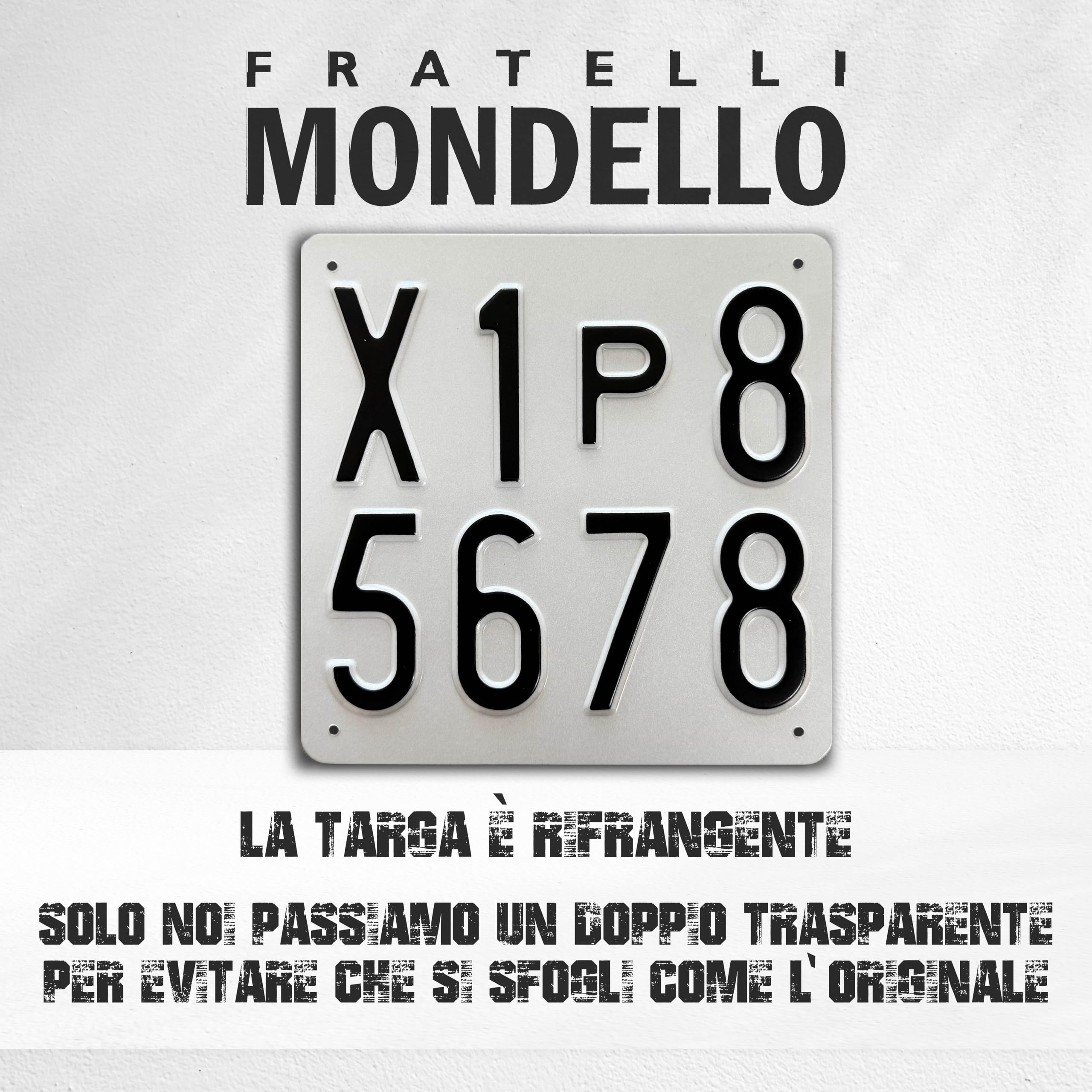 Fratelli Mondello Replica Targa Auto di Prova in Alluminio Rifrangente con Rilievo Battuto, Angoli Smussati, Buchi e Bordo Nero Opzionali - Targa Decorativa