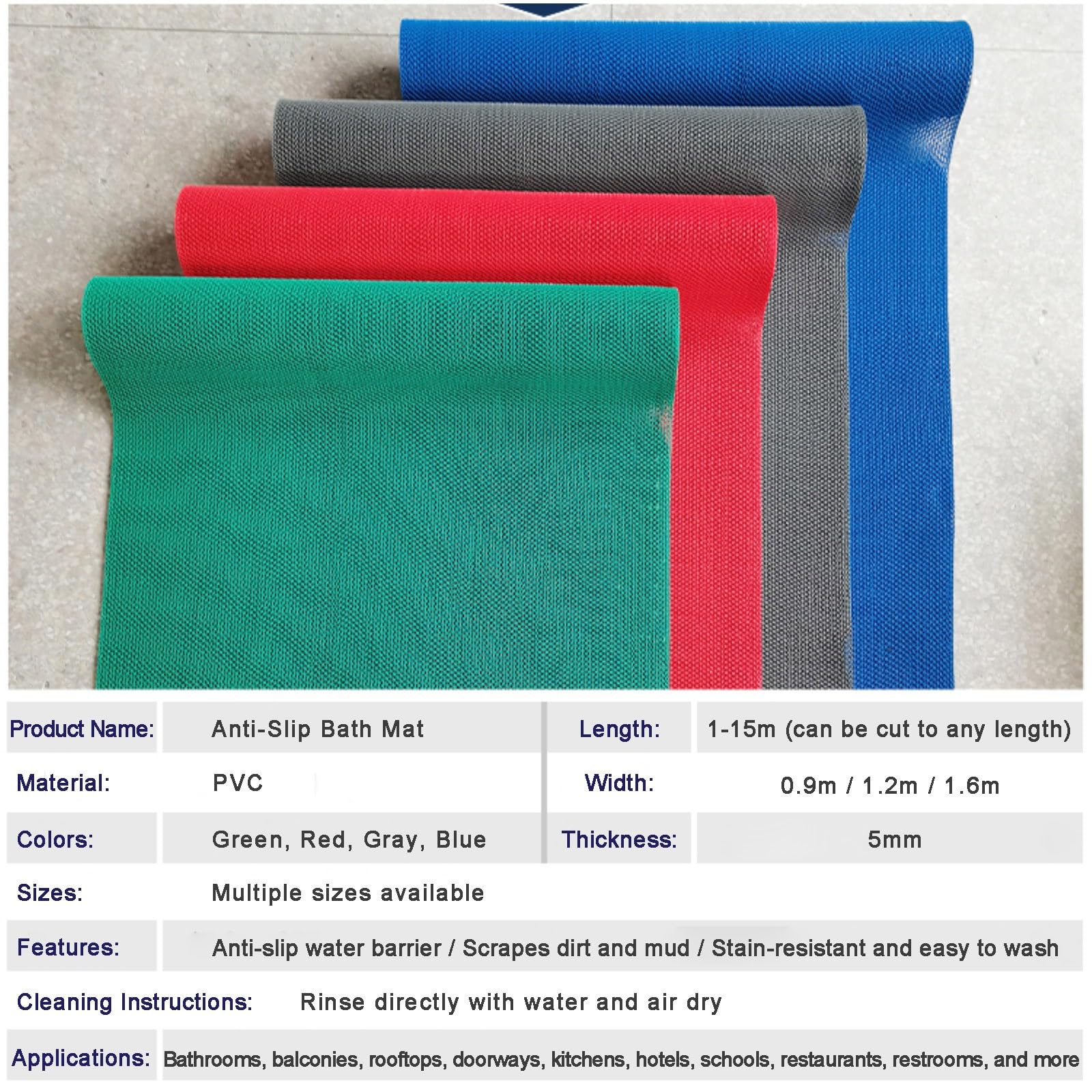 Alfombra Bañera Antideslizante Drenaje, Secado Rápido, para Ducha Y Bañera, Cocinas, Restaurantes, Baños, Piscinas, Pasillos, Zonas Húmedas, Comercial(Red,1.2m*1m)