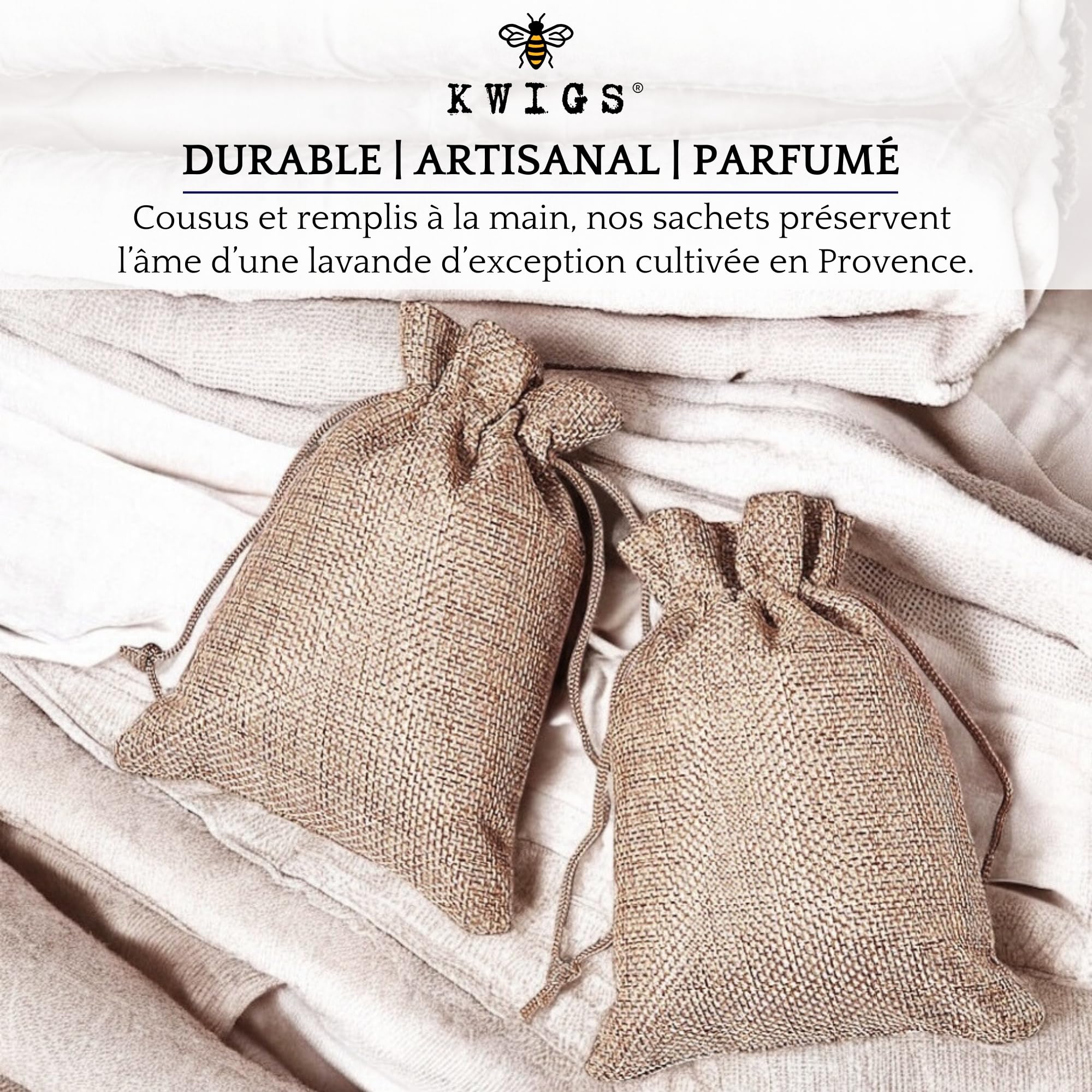 Sachet de Lavande Séchée Provence - 12 Sachets de Lavande sans OGM en Jute Doublée Remplis à la Main - Petit Sac de Lavandin pour Placards, Linge, Armoire - Fleurs de Haute Provence - Nouvelle Récolte