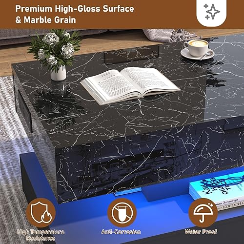 Miniatura 3 de 47.2" Mesa auxiliar grande con superficie de elevación, mesa de centro moderna con acabado brillante y compartimento de almacenamiento oculto, mesas