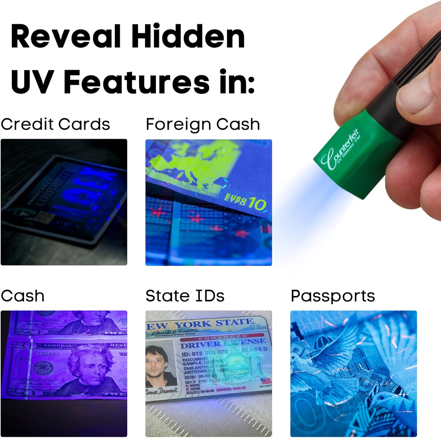 Dri Mark Dual Test Counterfeit Money Detector Pen, UV Light Head Bonus Pack - Fake Money Bill Checker, Tests for Security Strips and Authentic Currency Paper, 1 UV Light/ 3 Pens - Image 6