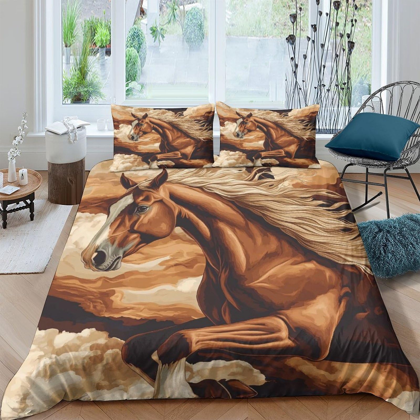 Ctjqhvkz Style-1 3D Printed Brown Horse Fitted Sheet Microfiber Soft Breathable Wild Stallion Mattress Cover For Bedroom Guest Room Decor Single（135X200cm）