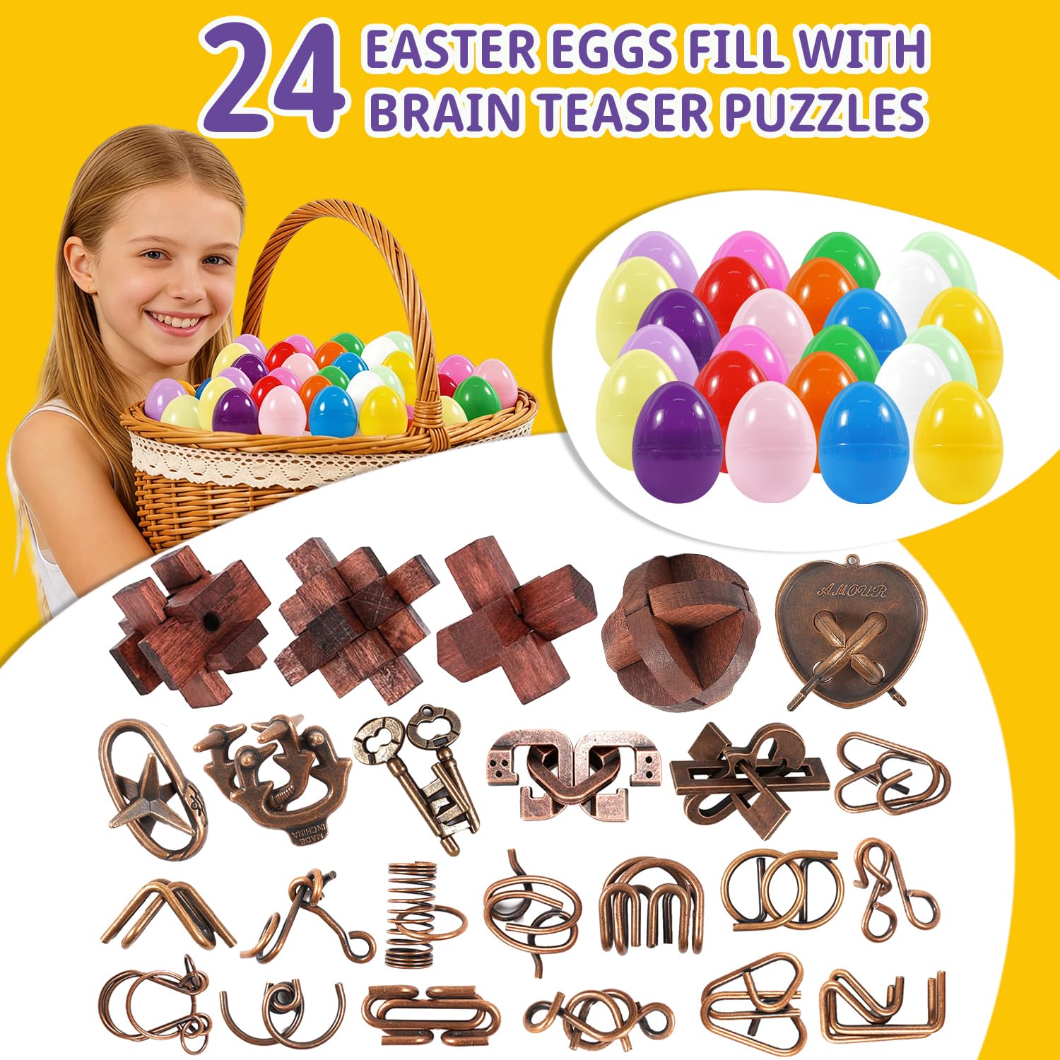 Condition photo showing Brand New for 24pcs easter egg fillers with brain teaser puzzles toys - easter basket stuffers for teens, egg fillers for teens adults older kids, puzzle games gifts for party favors for boys girls