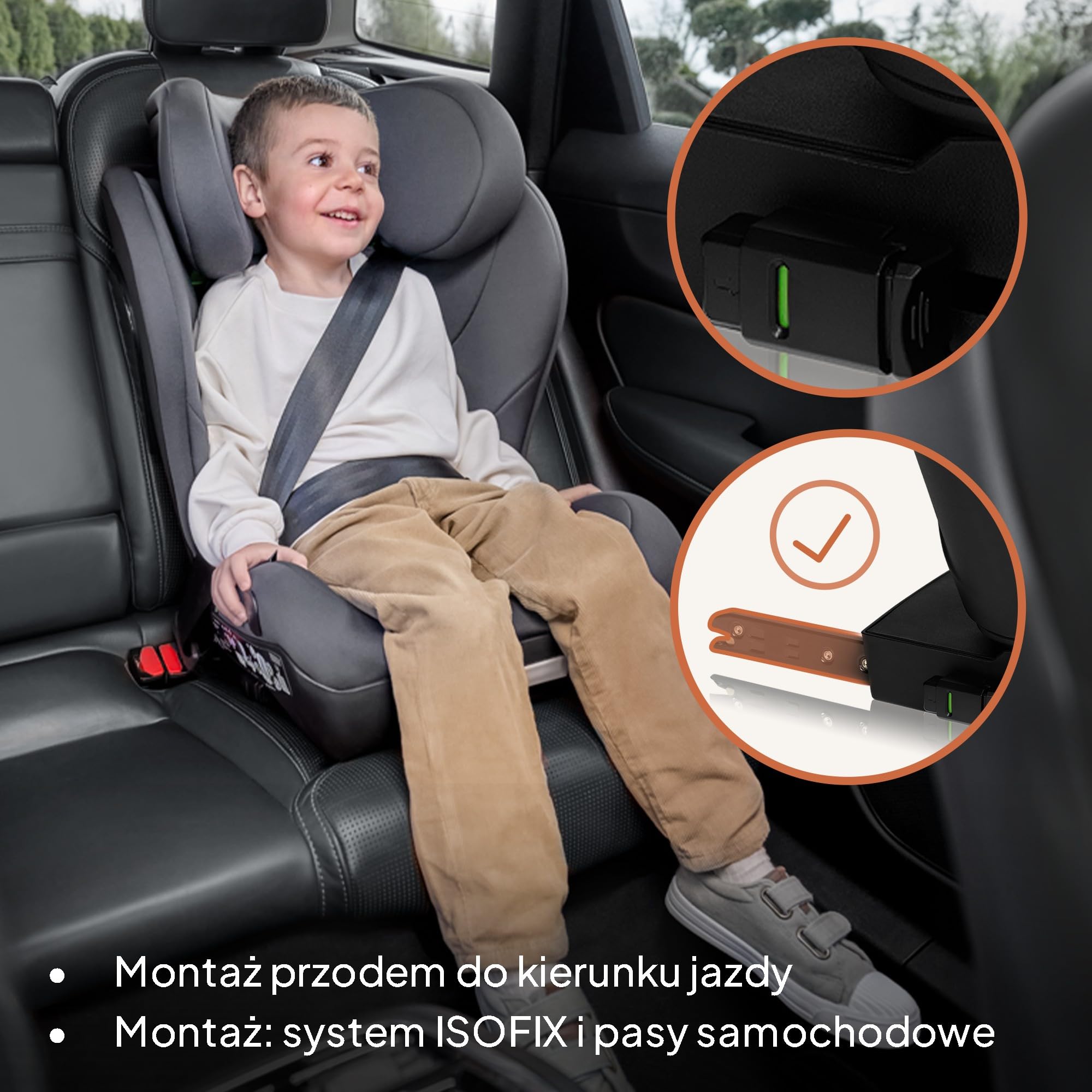 LIONELO NEAL I-SIZE fotelik dziecięcy, grupa 2 3, od 100 do 150 cm od ok. 3 do 12 lat, mocowanie ISOFIX lub bez pasków, regulowany zagłówek, ochrona boczna, podłokietniki standardowe R129