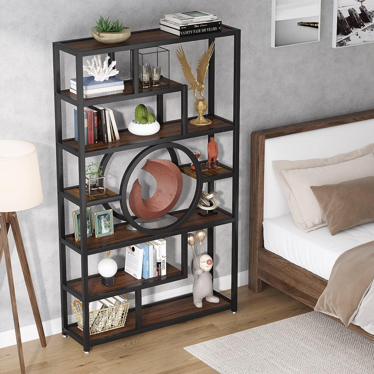 Vloerstaande Hoge Industriële Houten Planken Boekenkast - Opslag Rekken Thuiskantoor Rustieke Bruine Vloerstaande Hoge Industriële Houten Planken Boekenkast - Opslag Rekken Thuiskantoor Rustieke Bruine
