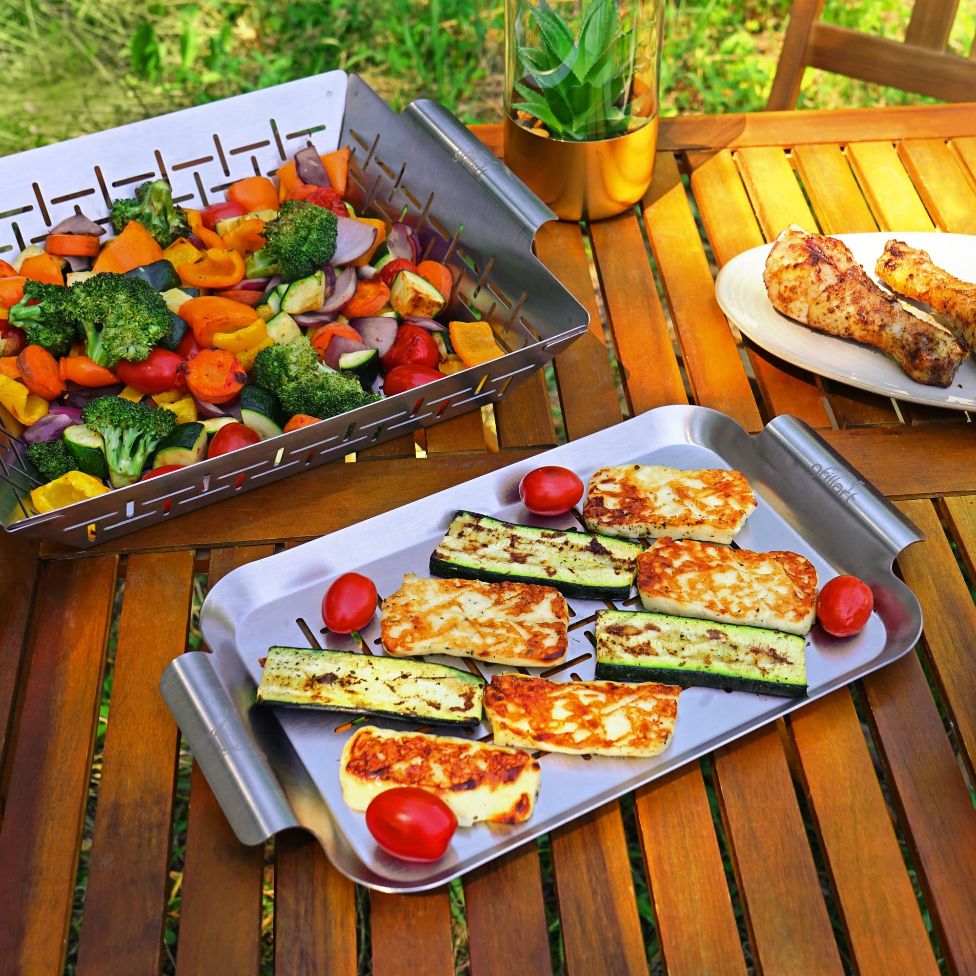 grillart® plat à griller en acier inoxydable de haute qualité utilisable comme panier à légumes, panier à poisson et plat pour brochettes - poêle particulièrement durable