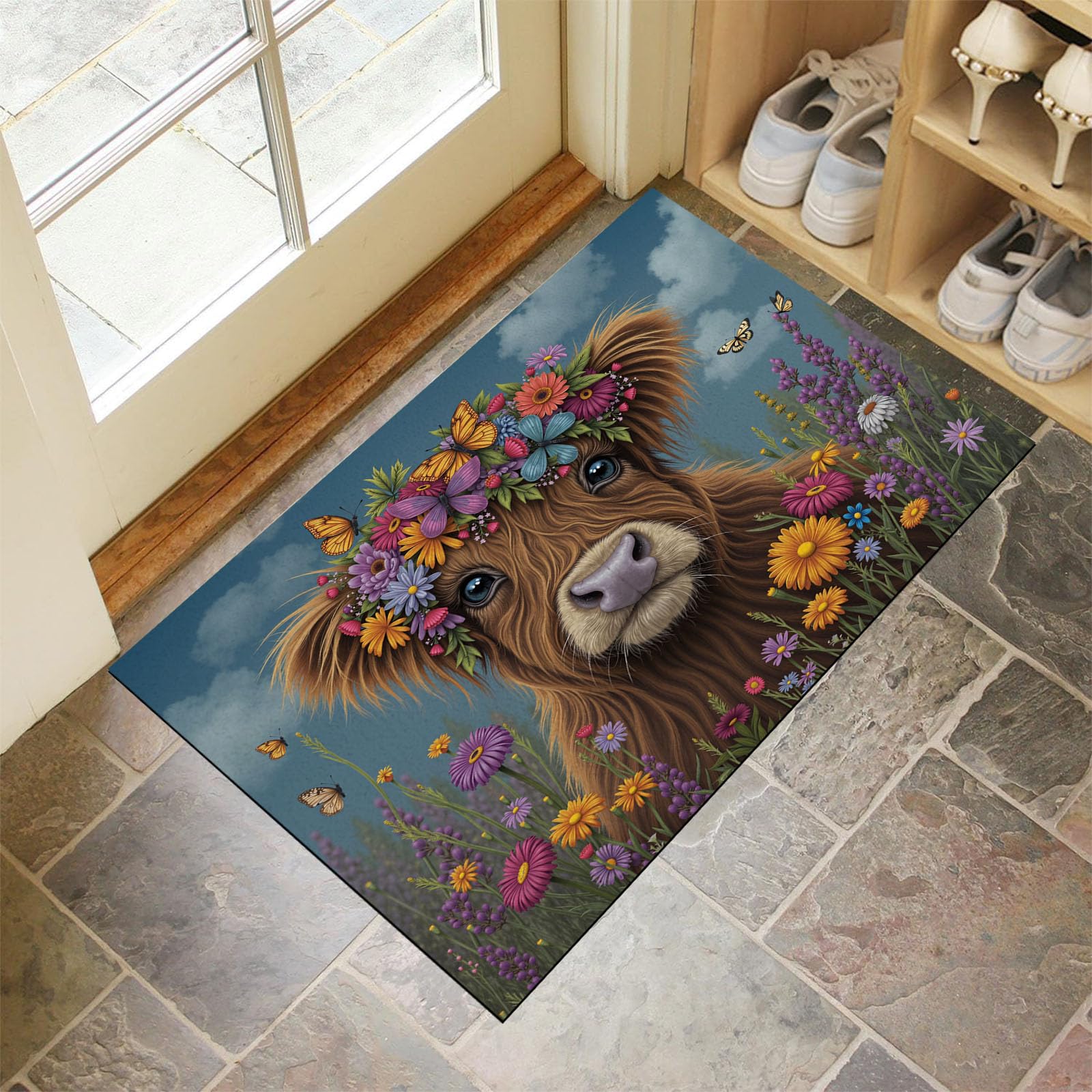 Tapis de couloir et salon design bétail mignon et fleurs - 90x150cm