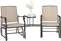 Vista 1 de Outsunny Sillas planeadoras para exteriores con mesa auxiliar, mecedora de 2 asientos para patio, sofá biplaza con correa transpirable para patio