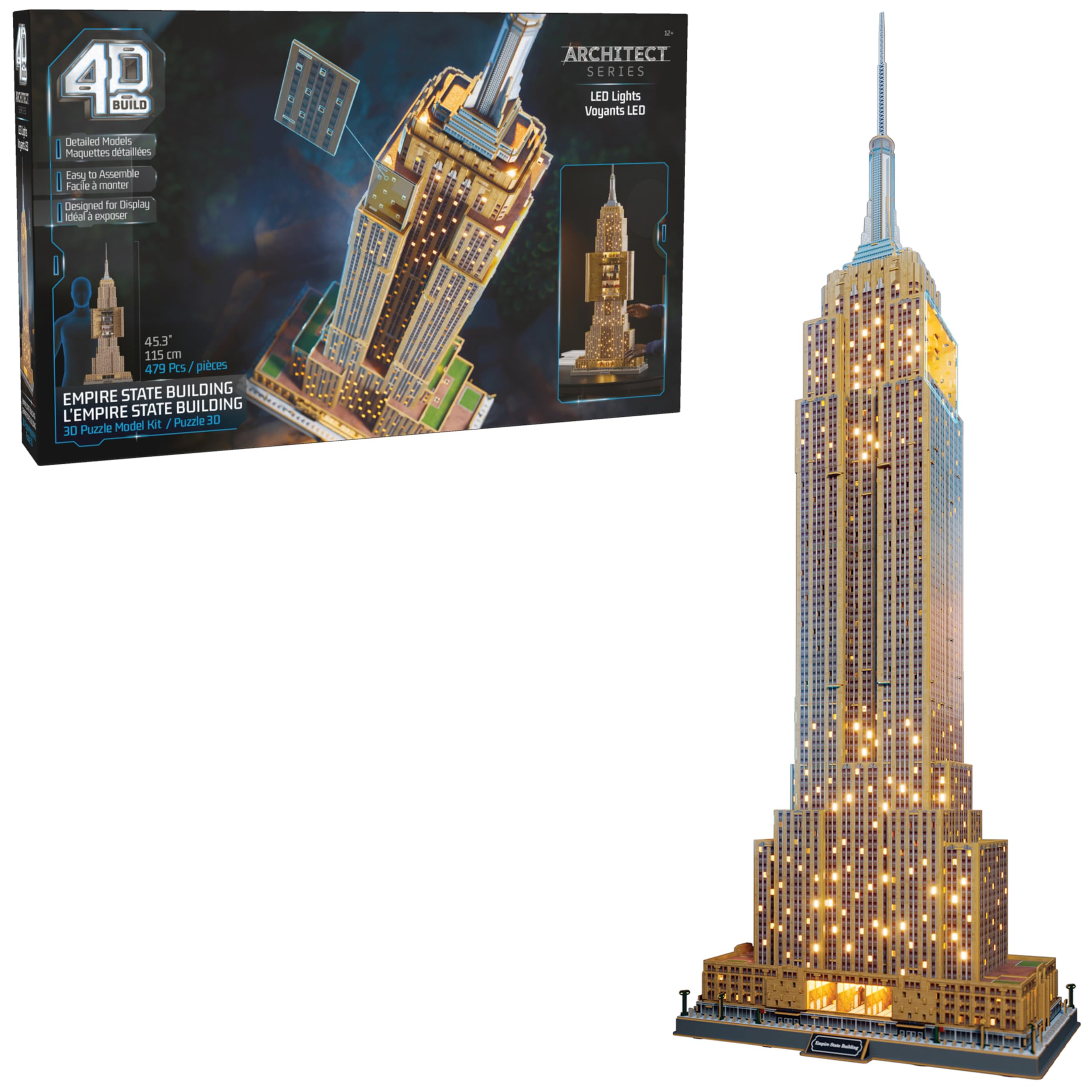 Empire State Building 3D Model Kit with LED Lights - 479 Pieces