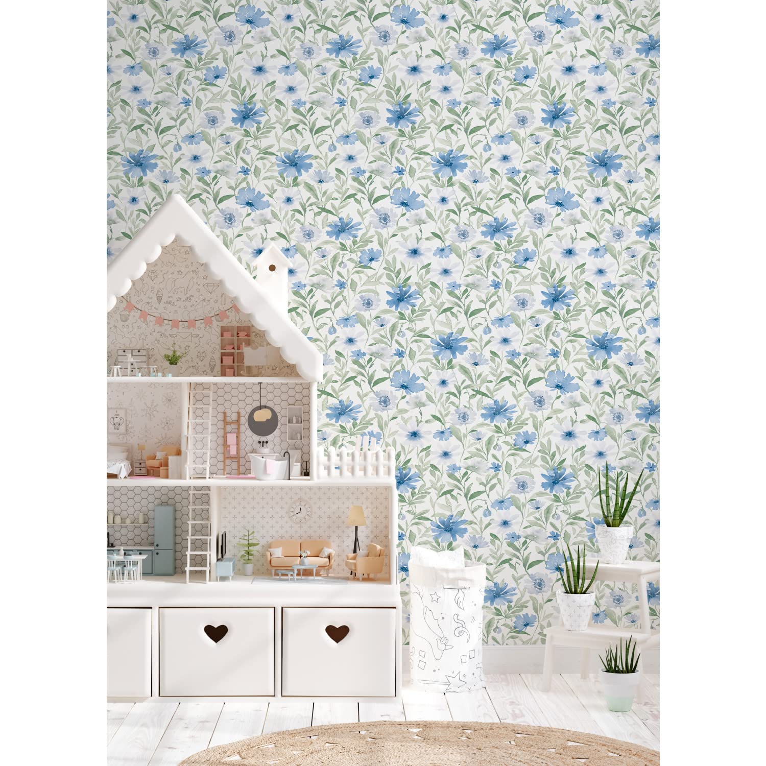 Papier peint auto-adhésif bleu Marché des Fleurs pour décoration murale