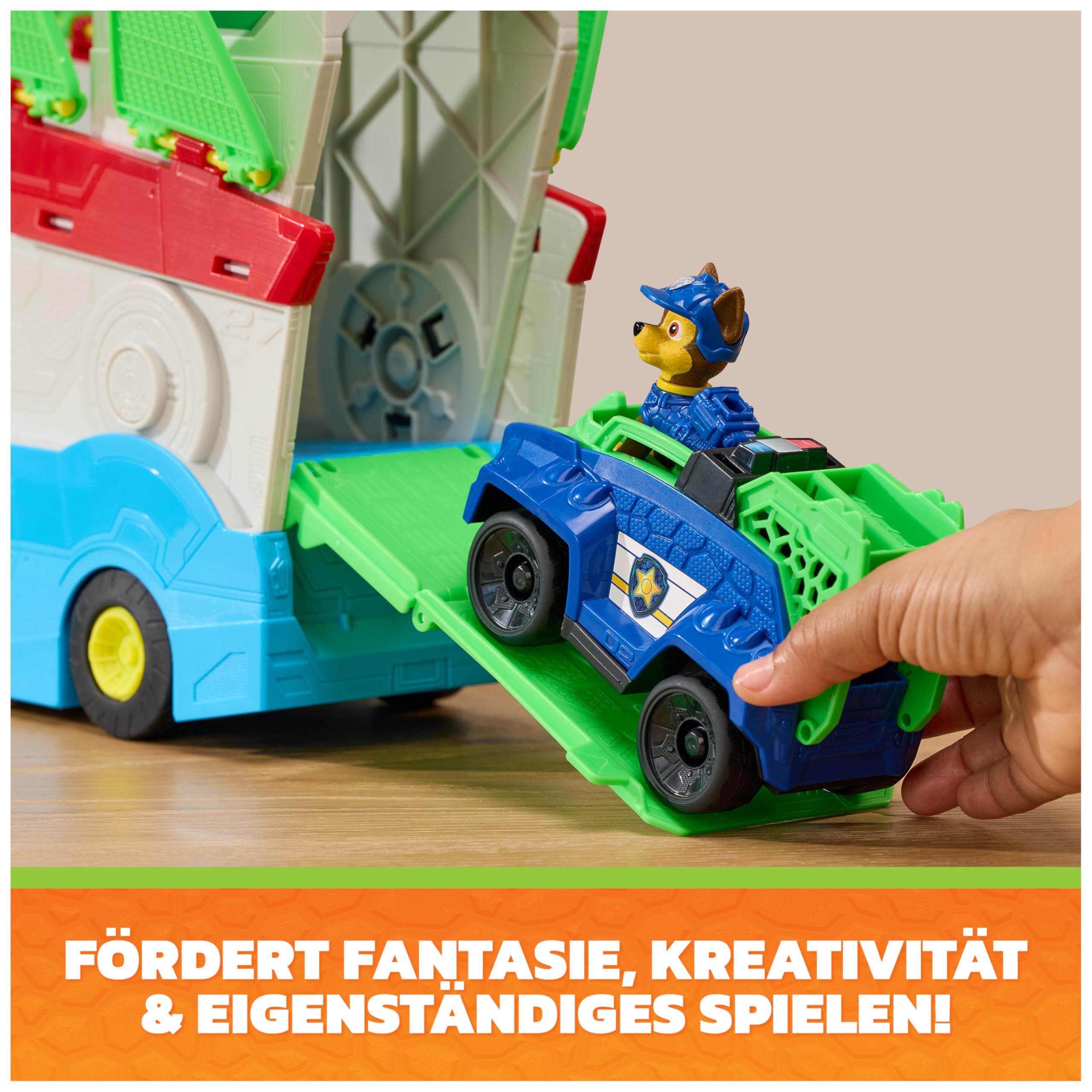 PAW PATROL: Der Dino Film, 2-in-1 Mobiles Dino-Hauptquartier, Transformierbarer Patroller Wird zum HQ, inkl. Chase Fahrzeug und Figur, Geräuscheffekte, Spielzeug für Kinder ab 3 Jahren