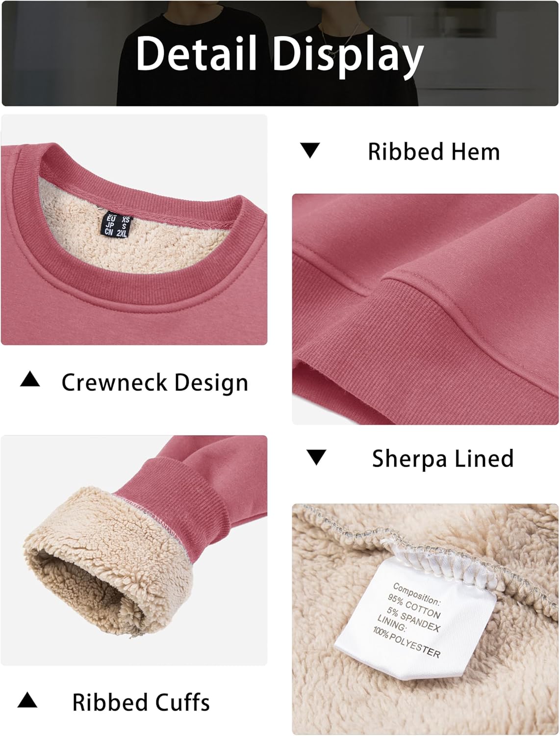 MAGCOMSEN Men's Sherpa Lined Sweatshirts Fleece Pullover Basic Tops Warm Crewneck Winter Sweatshirt - Image 4