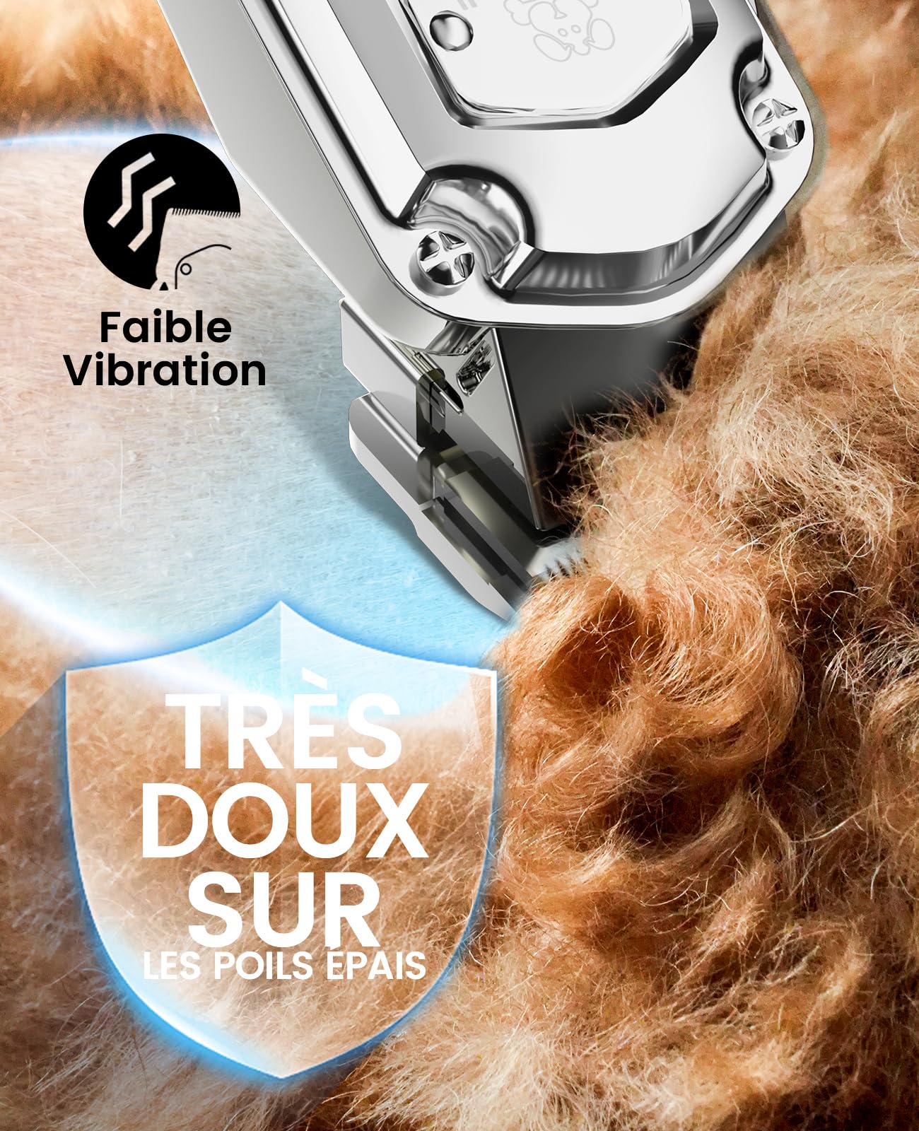 Oneisall Tondeuse pour Chien Silencieuse avec Peignes de Guidage en Métal, Tondeuse Chien Professionnelle sans Fil, Hautes Performances pour Poils Épais/Frisés/Fins/Longs/Ondulés (Argent)