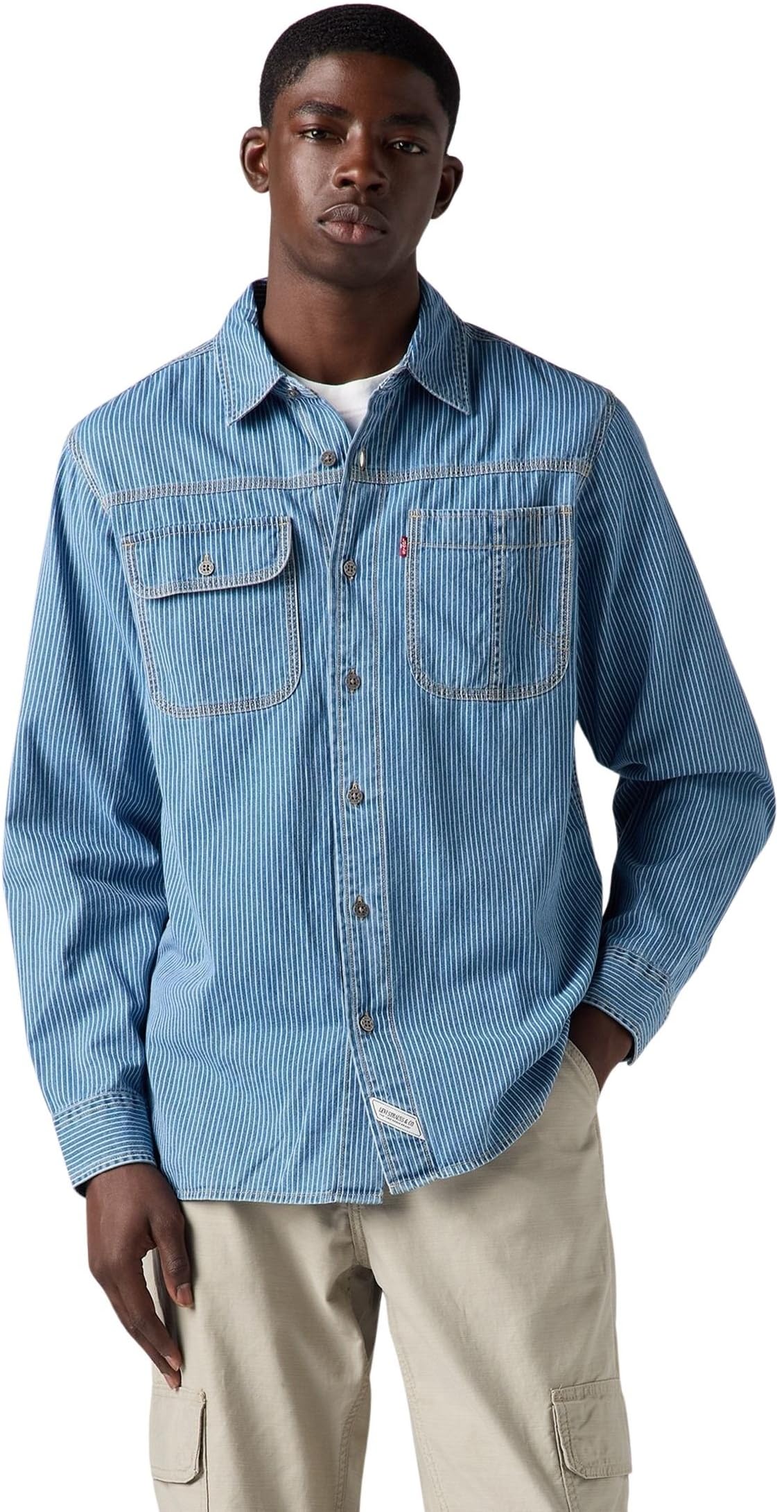 Levi's Men's Shirt Auburn Worker with Pointed Collar, Relaxed Fit, Blue (Kapri Indigo Stripe), S
