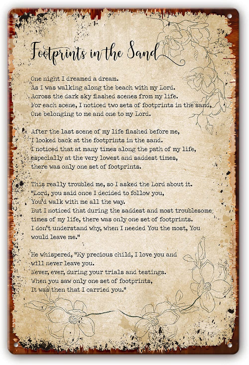 Preeklen Tin Sign 059 Footprints In The Sand Poem Wall Art Metal Poster Religious Quotes Wall Art Prayer Poster Decorations For Office Modern Painting For Bathroom Painting For Bedroom 8X12 Inch