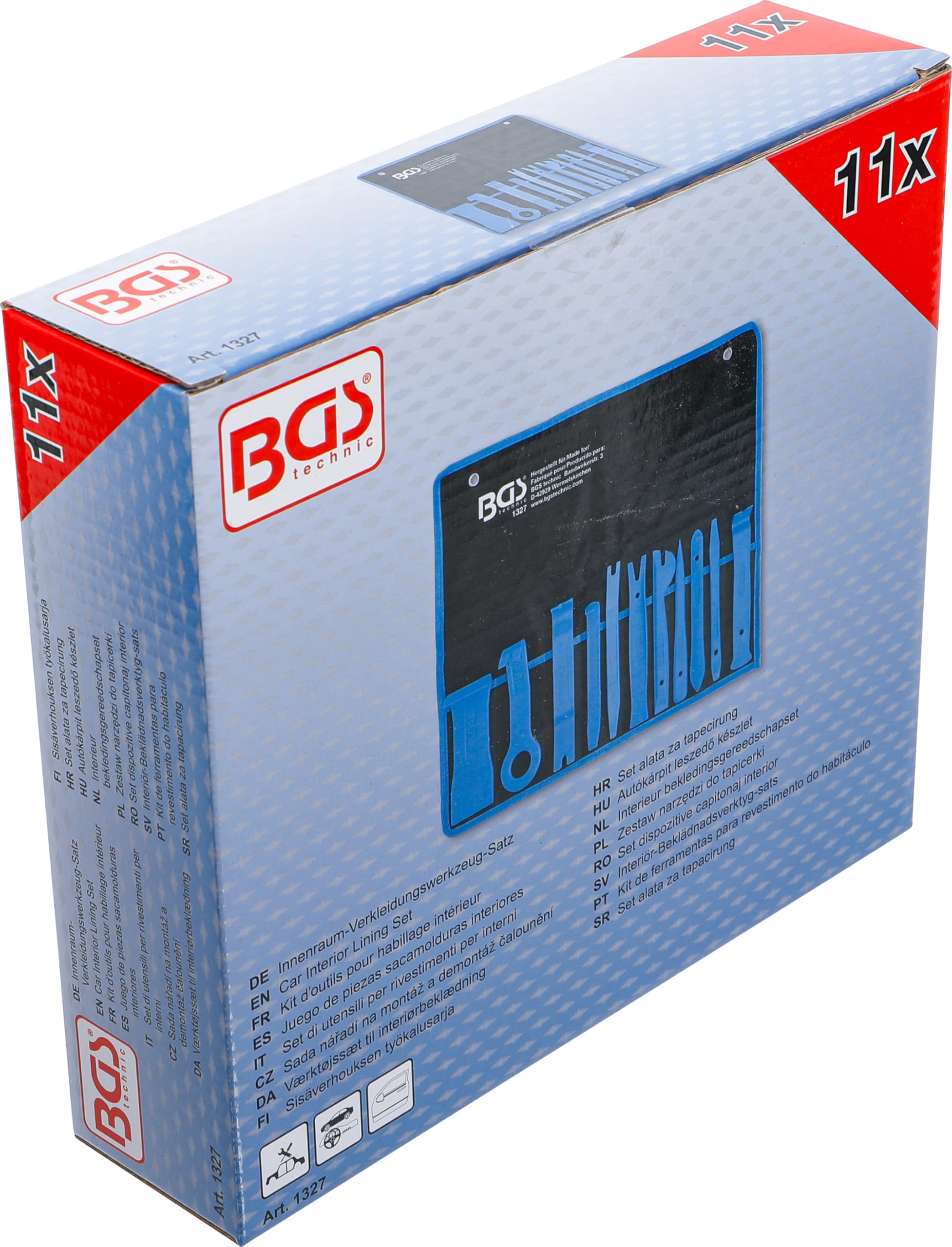 BGS 1327 | Kit d’Outils pour Habillage intérieur | 11 pièces | Plastique renforcé de fibre de verre - Pour pièces de carénage, clips en plastique, verres de rétroviseur - Sac en plastique