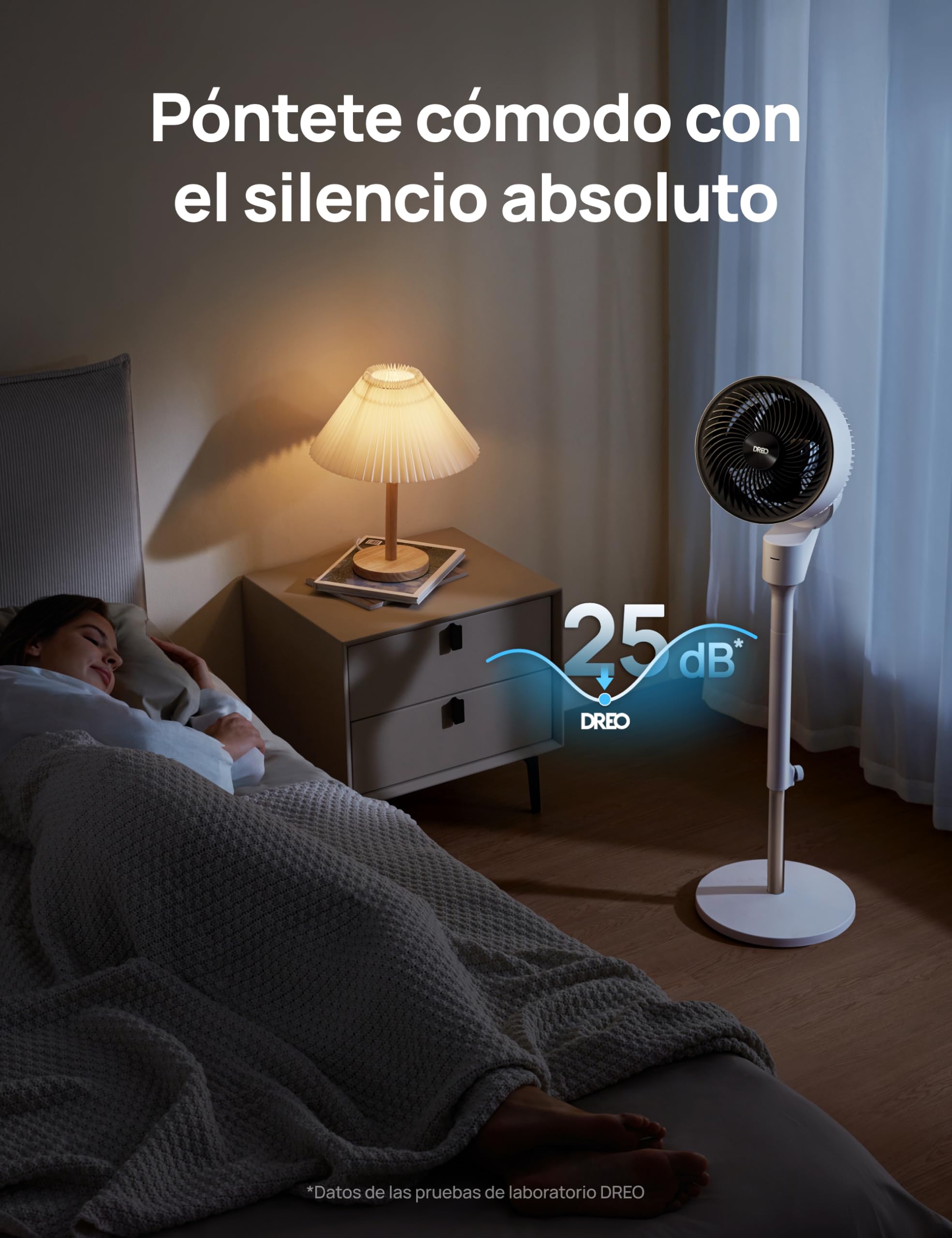 Dreo Ventilatore a Piantana Silenzioso 25dB, Oscillazione Orizzontale Automatica 80°, 3 Velocità, Portata fino a 24m, Potente con Telecomando, Inclinazione Verticale Manuale 90°, Timer 6 Ore