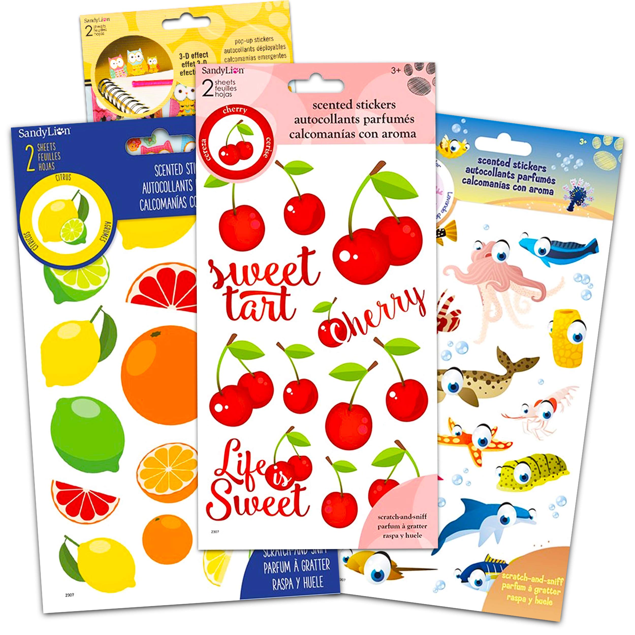Scented Stickers Cherry Citrus Fruit Sticker Set Bundle - 8 Pack Girls Craft Stickers Fruit Stickers Girls Scrapbook Set (Girls Scrapbook Kit)
