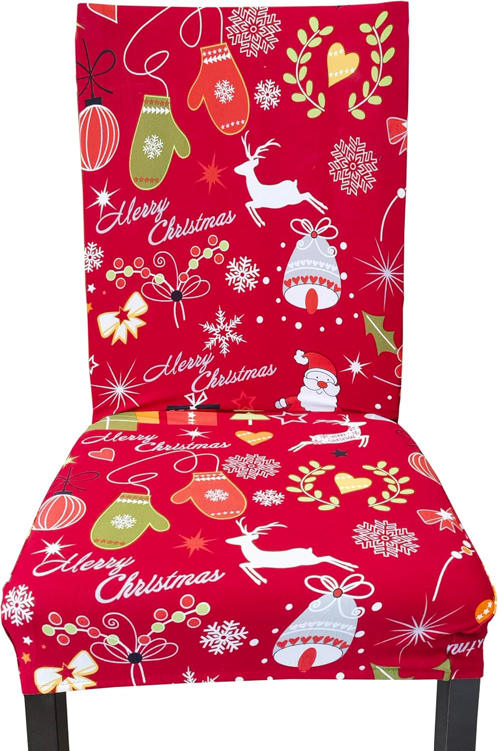 4 Pieces Christmas Xmas Spandex Stretch Washable Dining Room Chair Cover Protector Seat Slipcovers (4, Christmas Decoration Print)