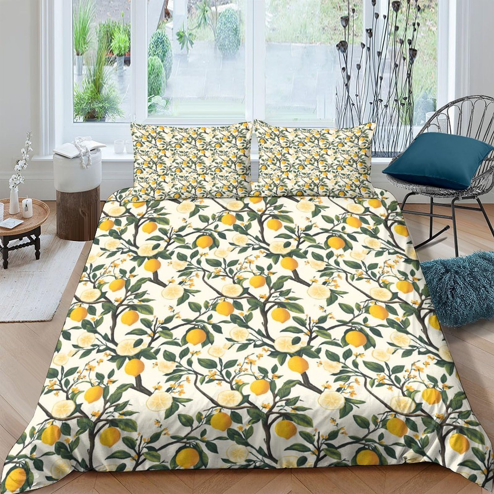 Ctjqhvkz Style-7 3D Printed Lemon Tree Fitted Sheet Microfiber Soft Yellow Fruit Botanical Bed Cover For Bedroom Guest Room Decor Mattress Protection Single（135X200cm）