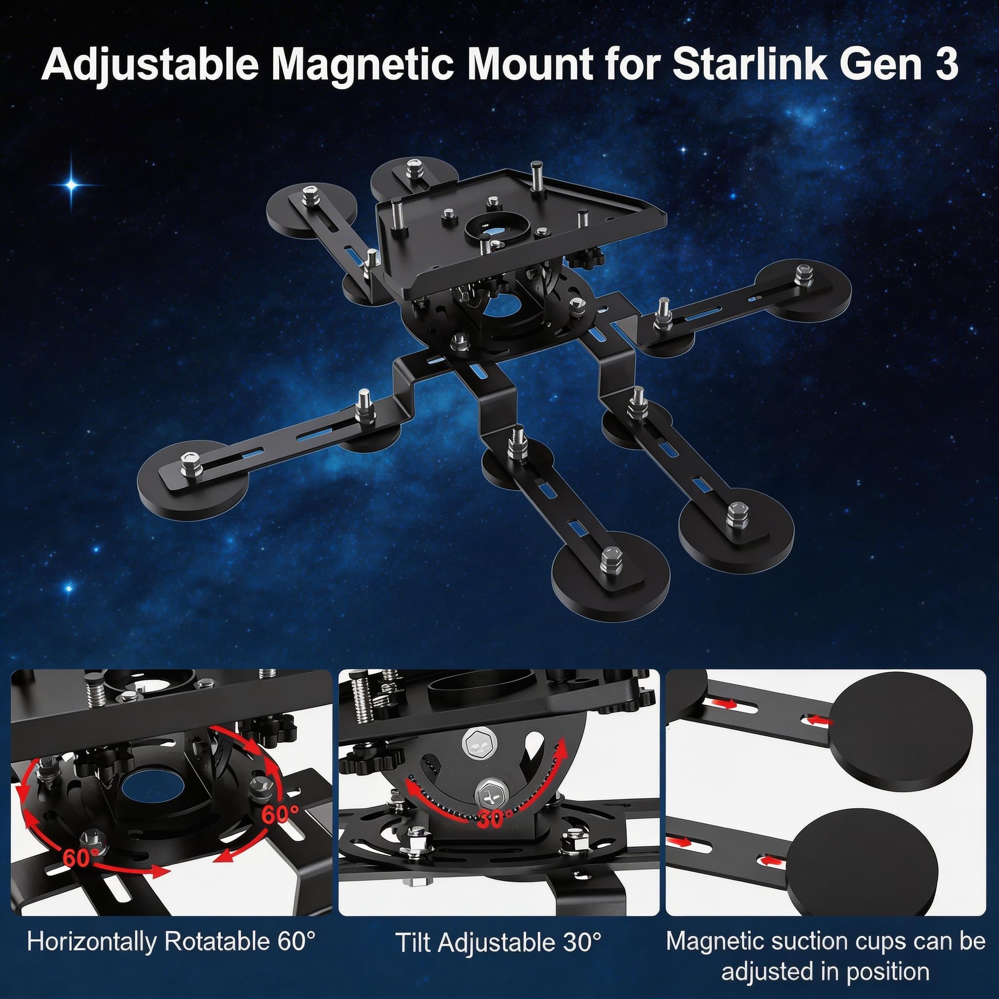 Star link Mini magnetyczny uchwyt dachowy, obrót o 60°, 12 magnetycznych podstaw, pasuje do zestawu instalacyjnego anteny