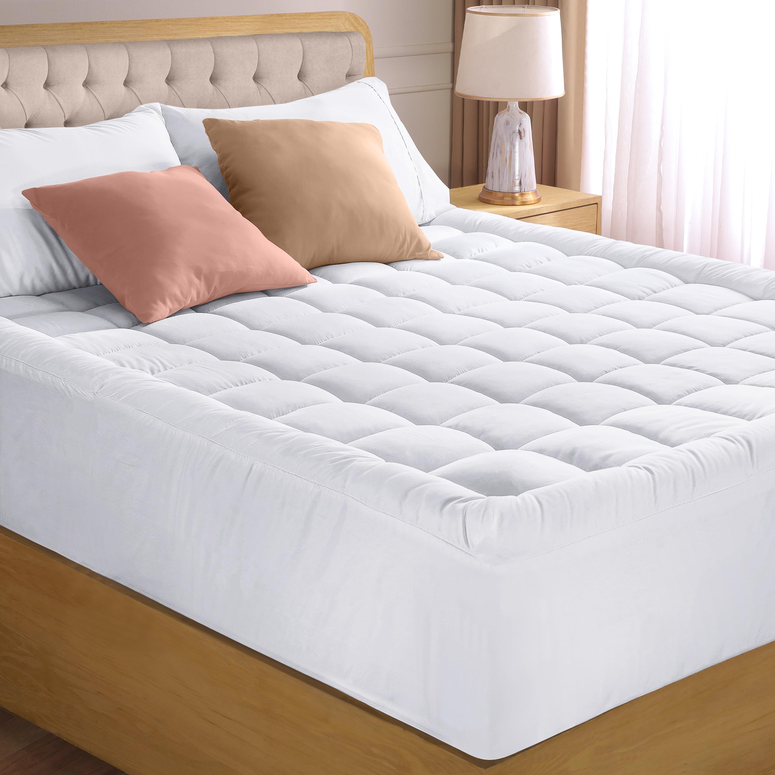 Utopia Bedding Full Mattress Pad, Quilted Fitted Premium Mattress Protector, Deep Pocket Cover Stretches up to 16 Inches, Fluffy Pillow Topper (54x75 Inches, White)