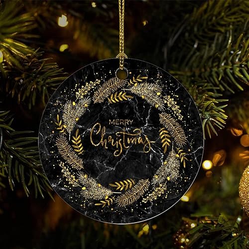 Two-Side Printed Merry Christmas Marble Ceramic Christmas Ornament Novelty for Family Friends Kids Abstract Christmas Keepsake Pendants